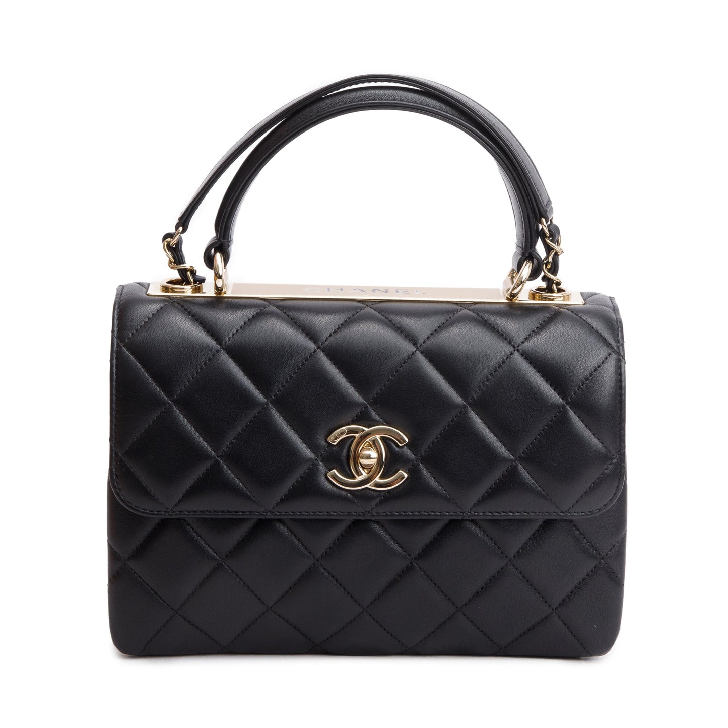 Chanel 2021 Black Quilted Lambskin Trendy CC Small Top Handle Flap Bag