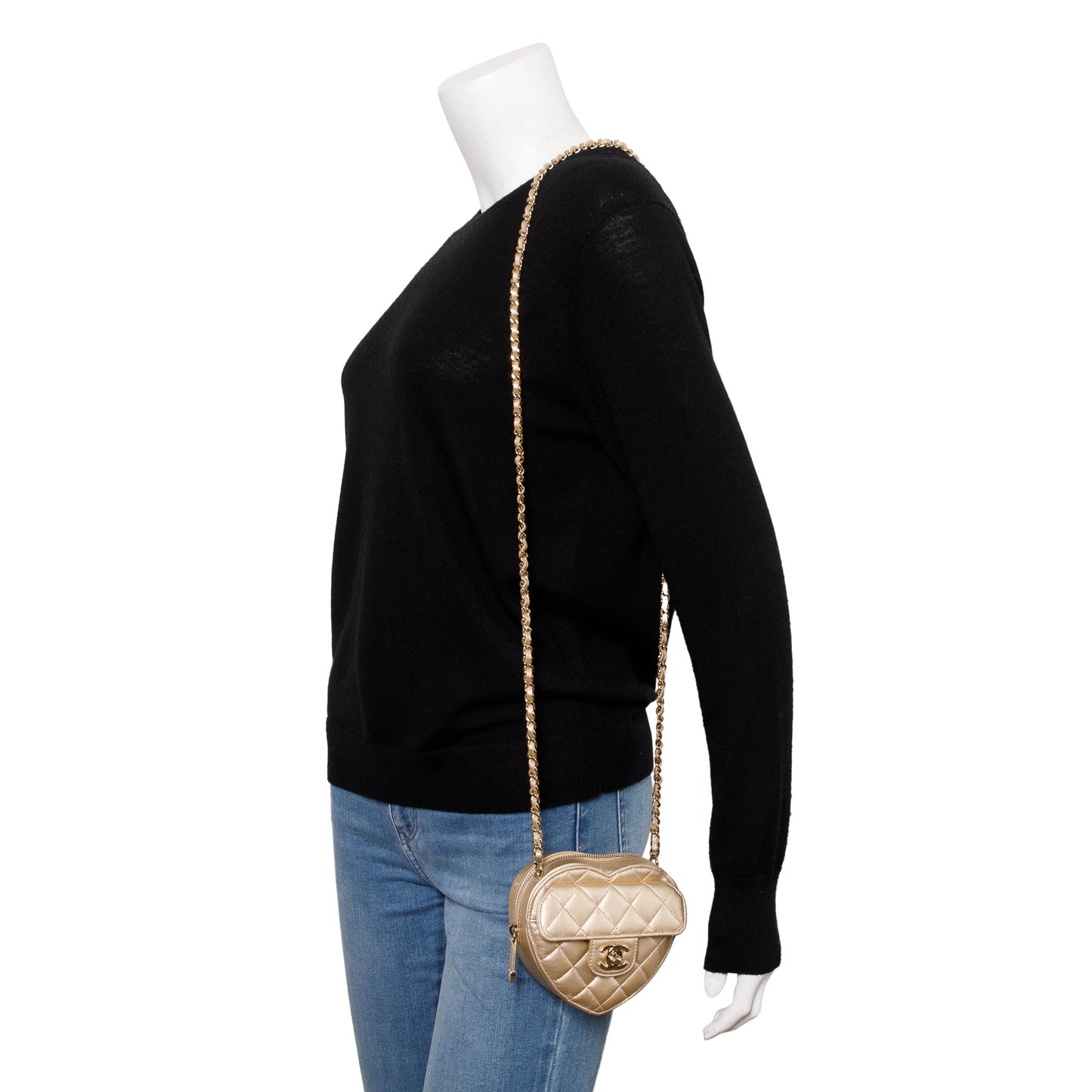 Chanel 2021 Gold Lambskin Leather Mini CC In Love Heart Bag