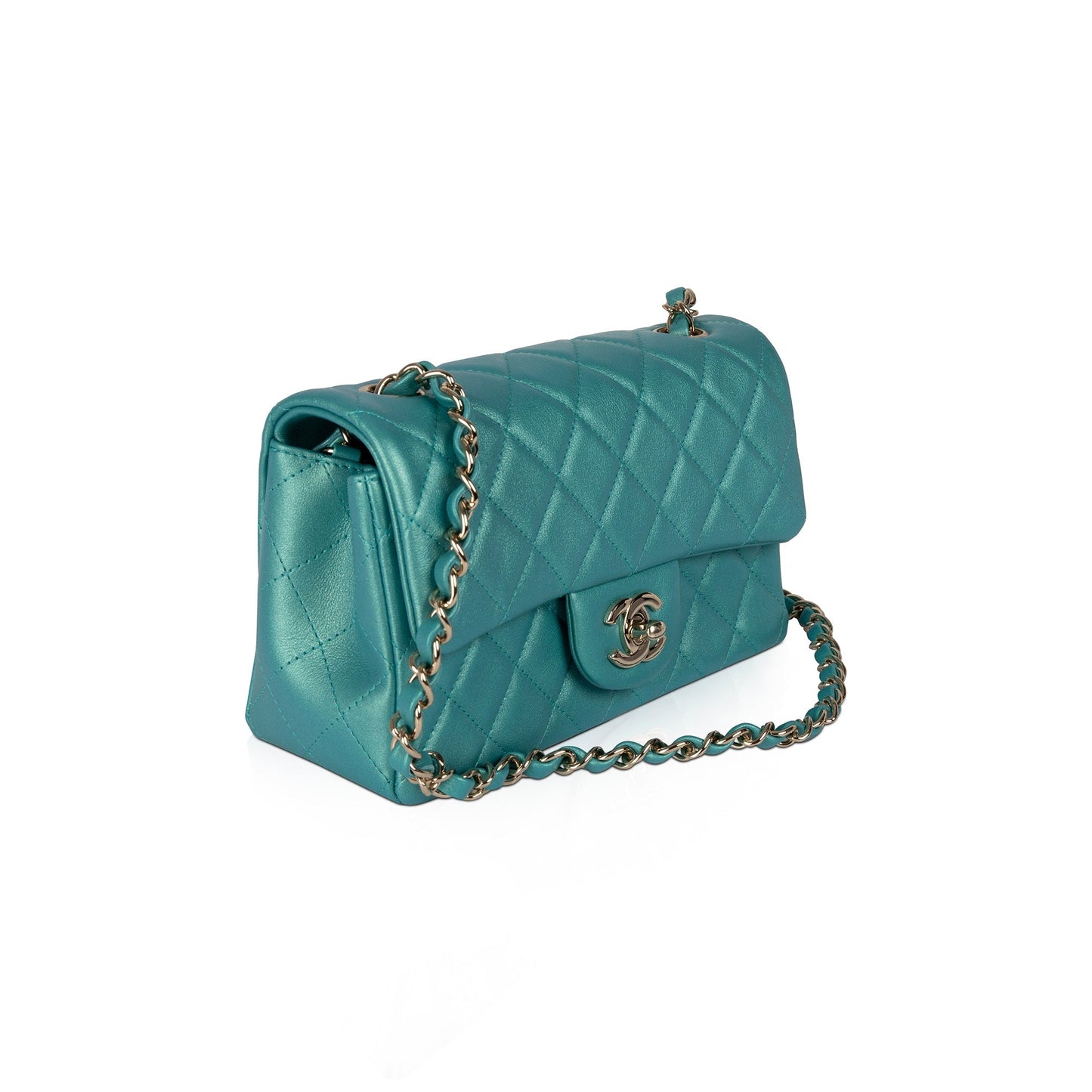 Chanel 2021 Green Iridescent Classic Mini Rectangular Flap Bag