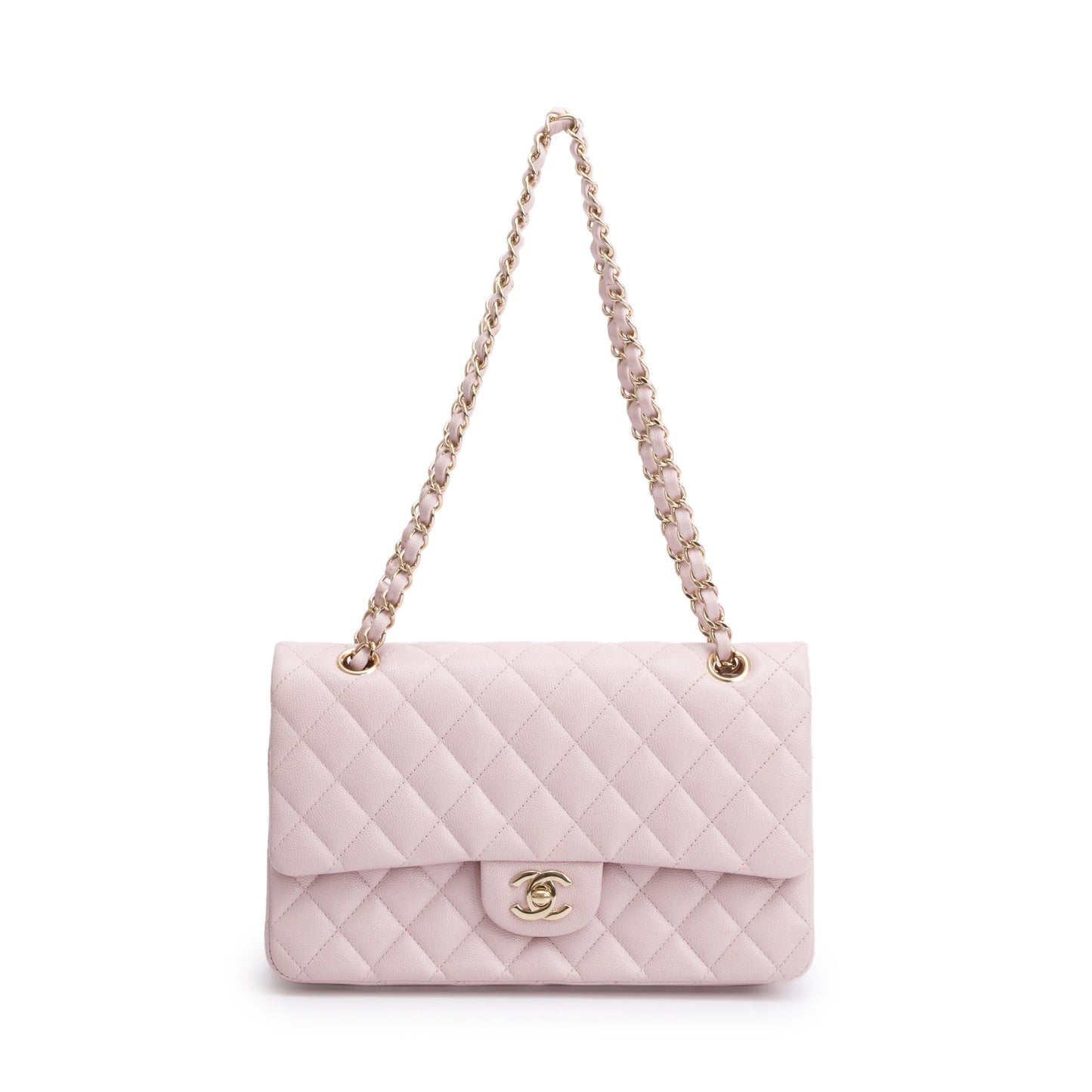 Chanel 2021 Pink Caviar Leather Medium Classic Double Classic Flap Bag