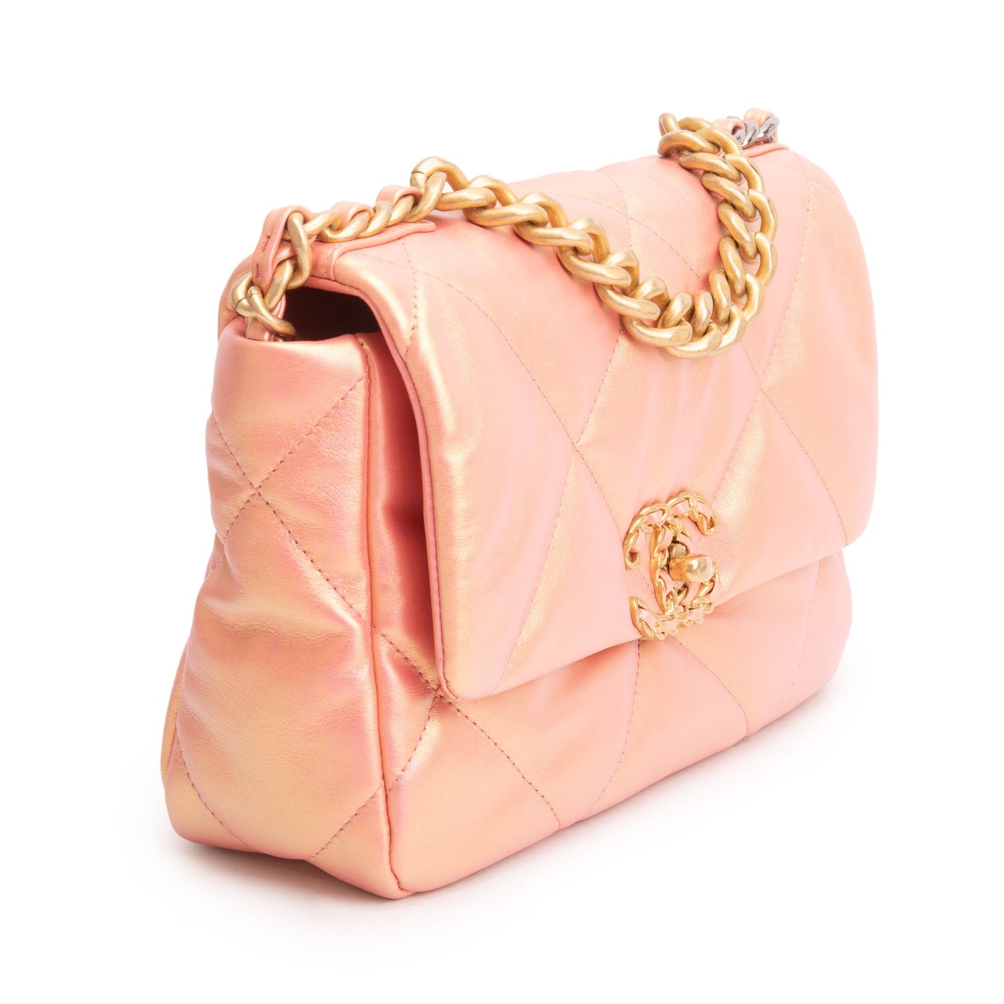 Chanel 2021 Pink Iridescent Lambskin Leather Medium 19 Flap Bag