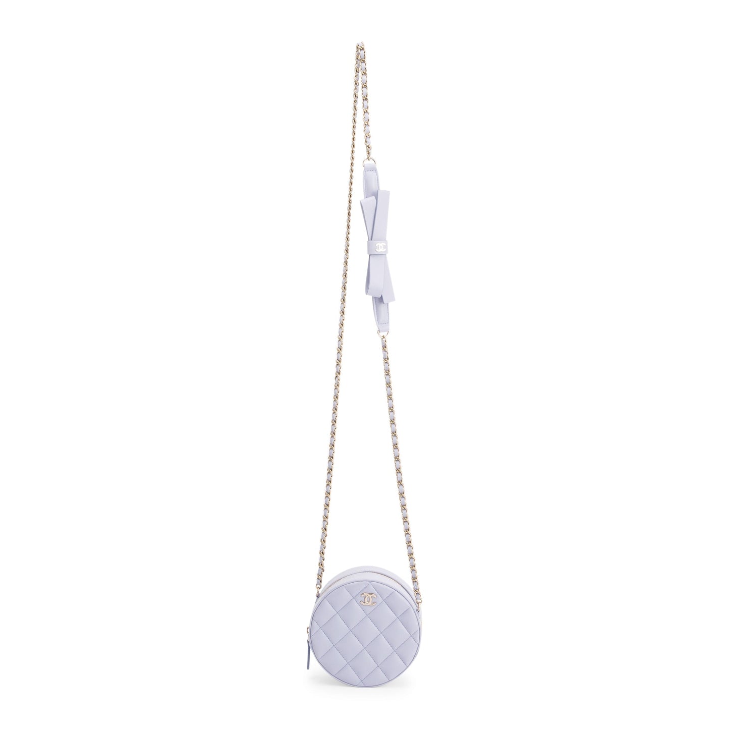 Chanel 2021 Purple Lambskin Bow Strap Round Chain Clutch