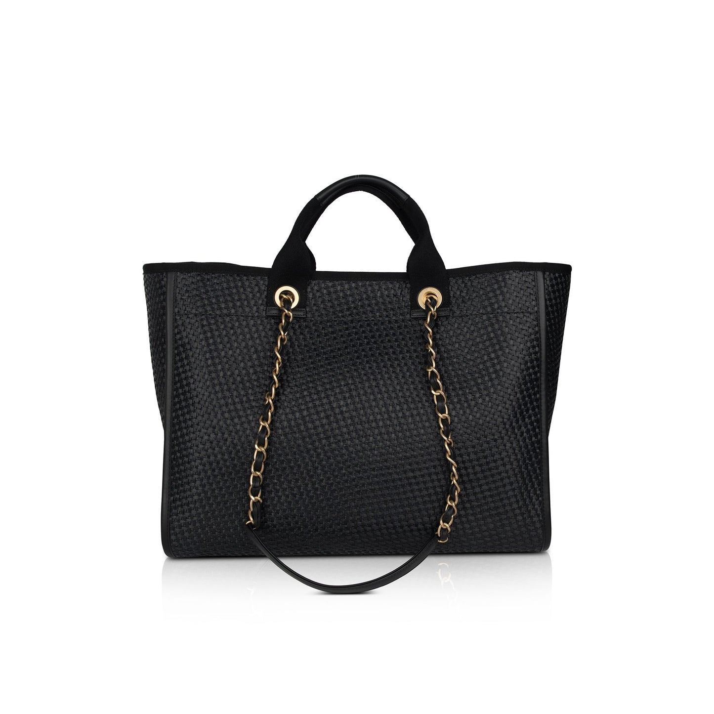 Chanel 2021 Straw Raffia Calfskin Chain Medium Deauville Tote