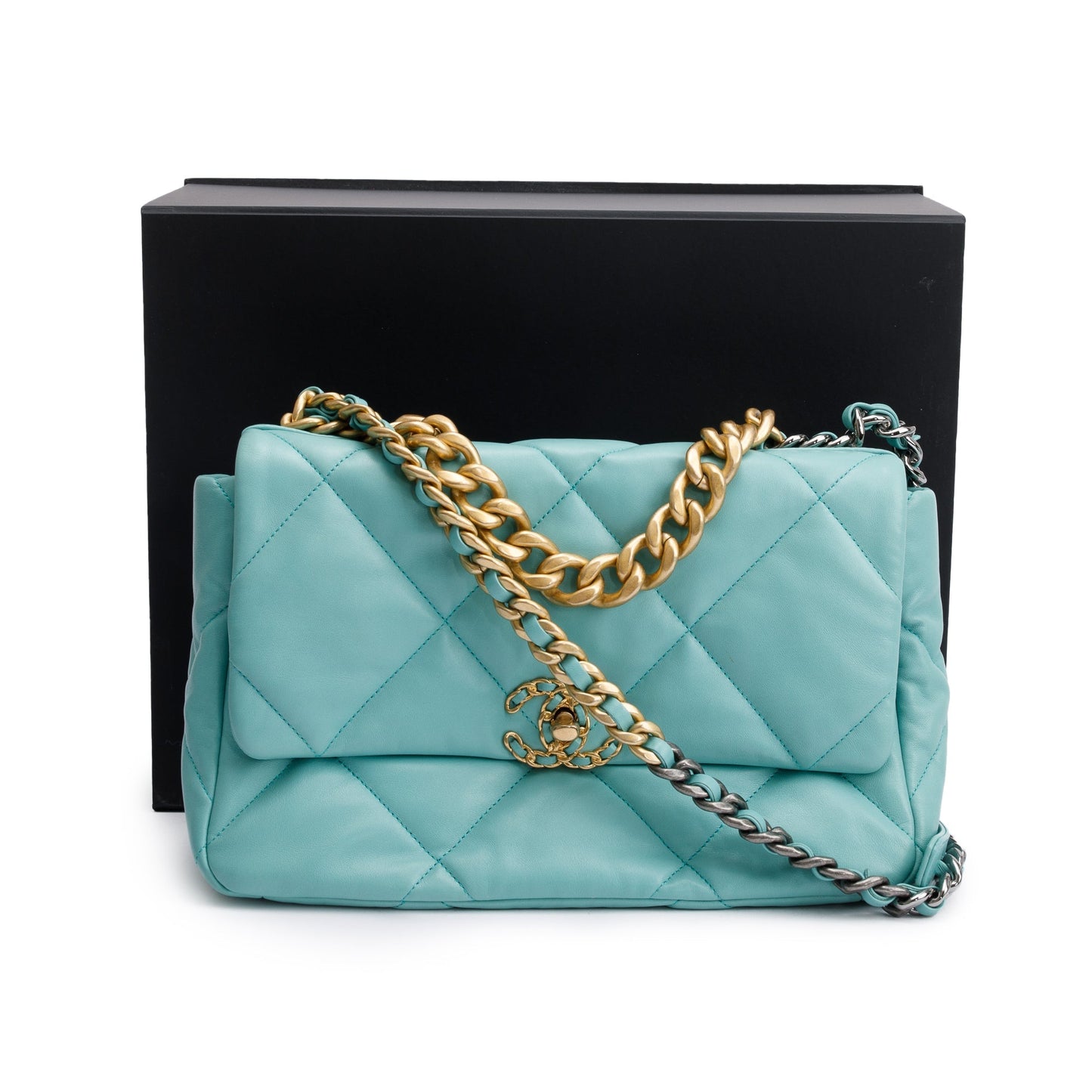 Chanel 2021 Tiffany Blue Lambskin Leather Large 19 Flap Bag