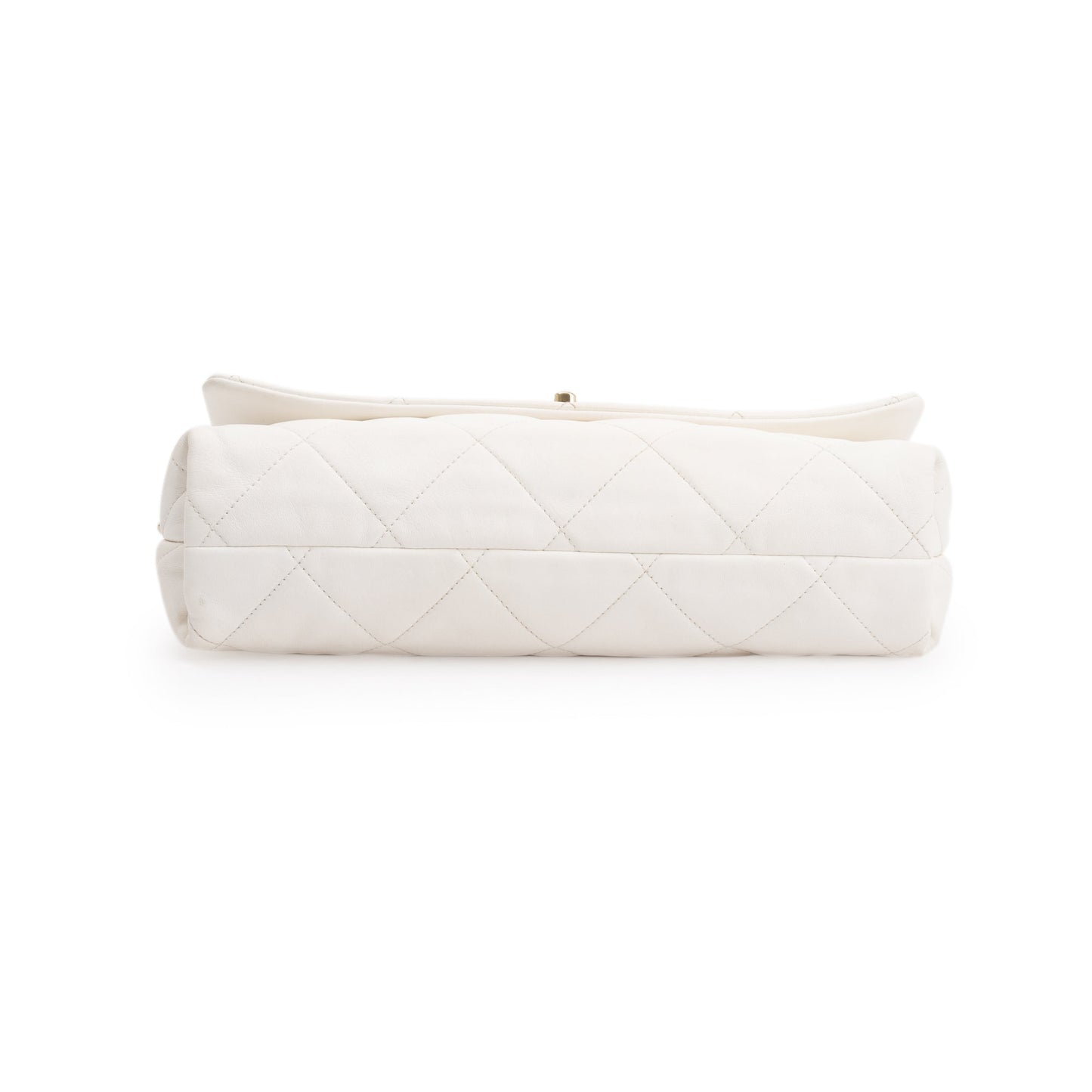 Chanel 2021 White Calfskin Leather Medium Logo Strap Flap Bag
