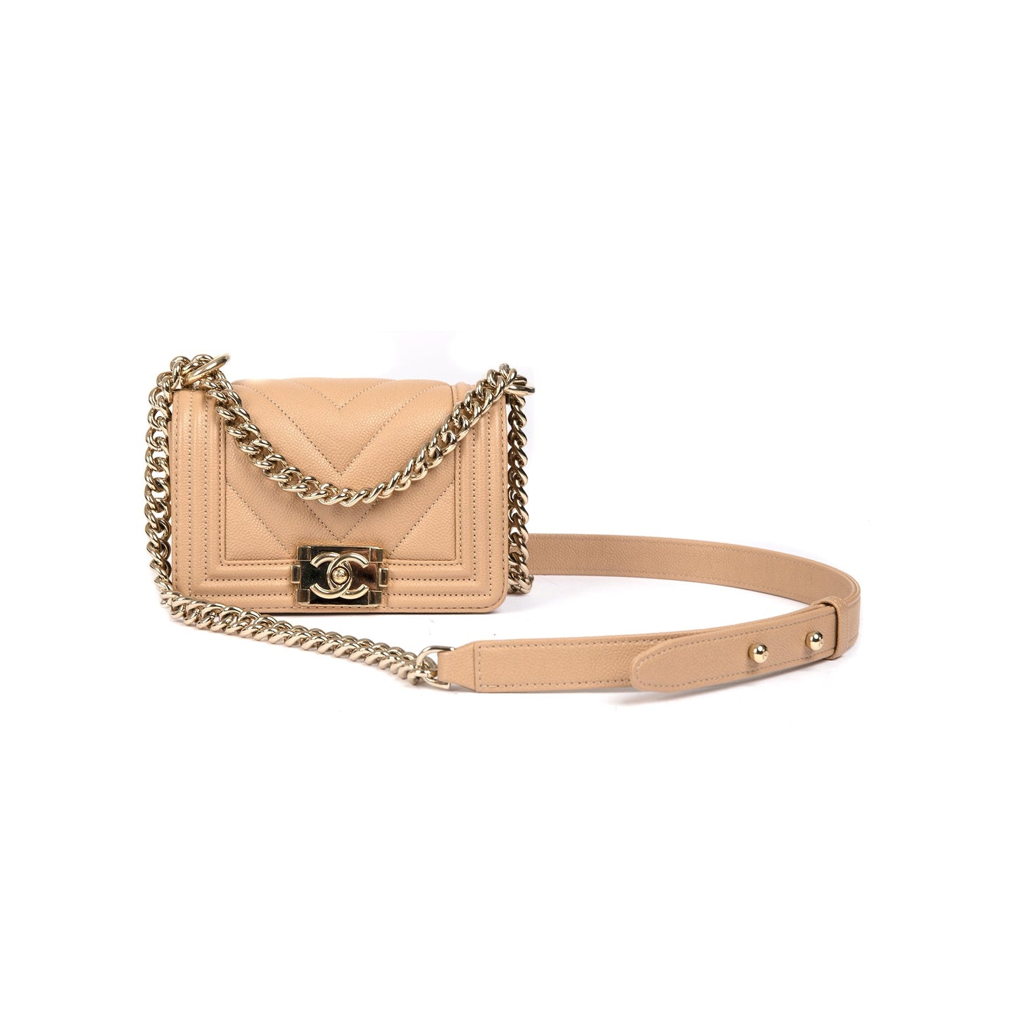 Chanel 2022 Beige Caviar Mini Boy Bag