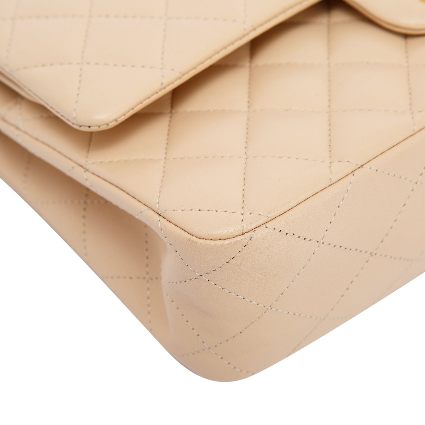 Chanel 2022 Beige Lambskin Classic Medium Double Flap Bag