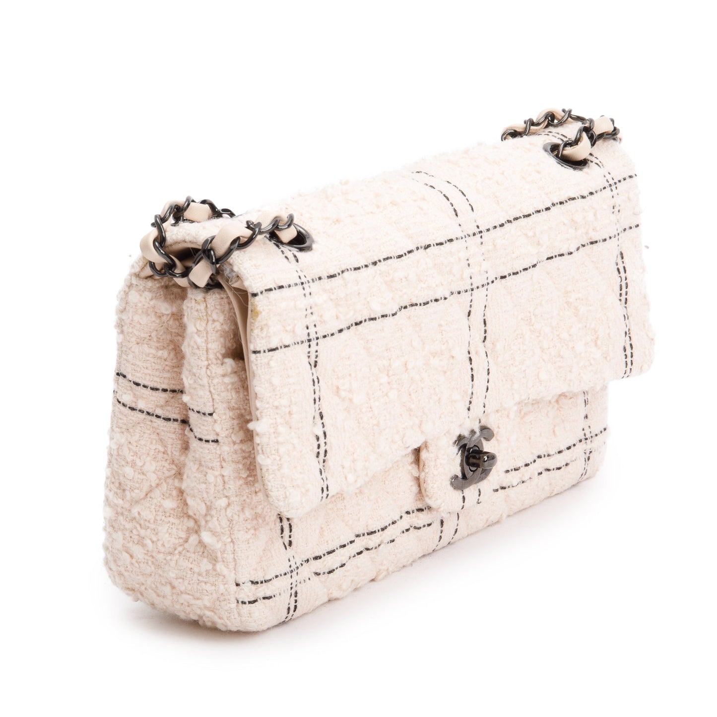 Chanel 2022 Beige Wool Tweed Classic Medium Double Flap Bag
