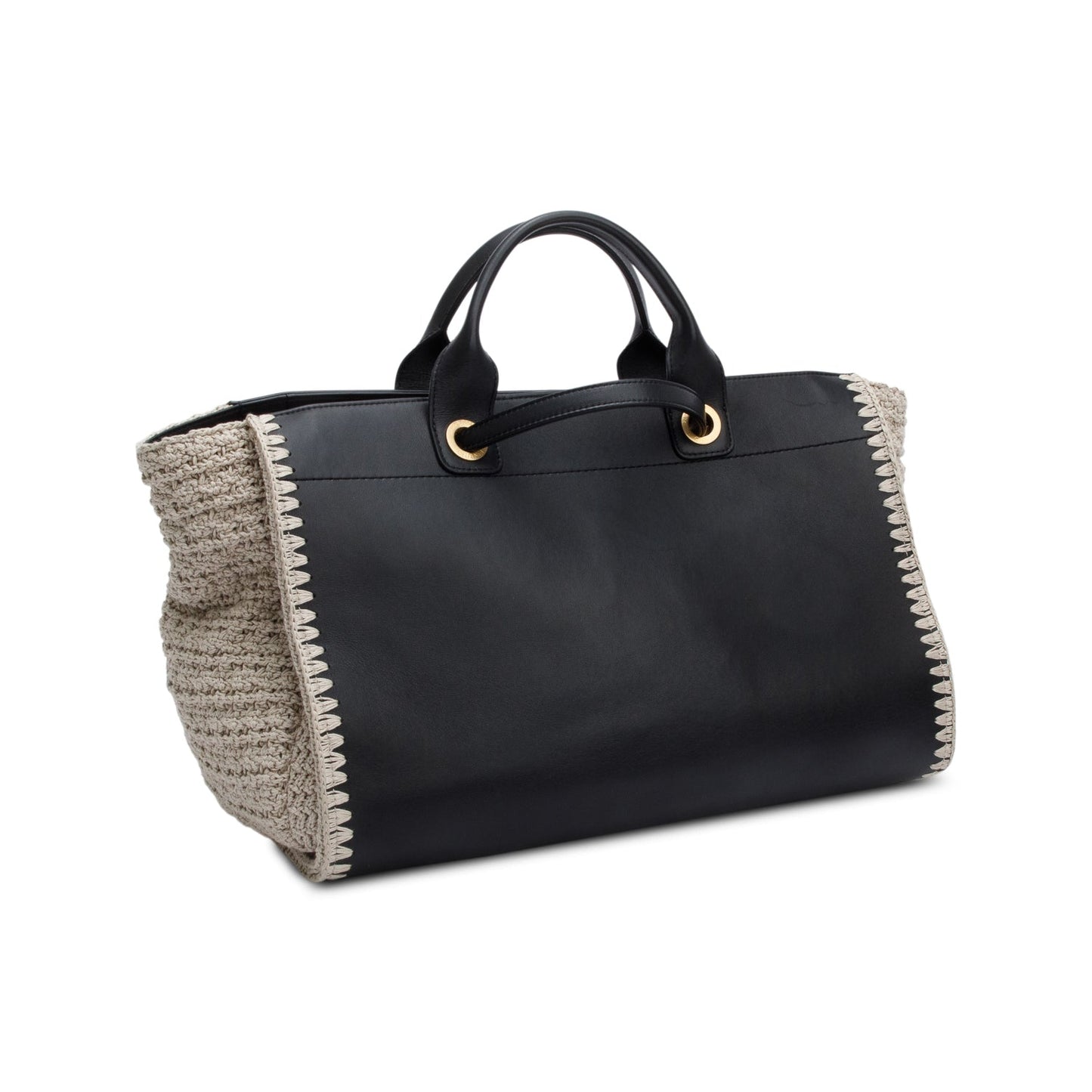 Chanel 2022 Black Calfskin Leather Grey Knit Medium Deauville Tote