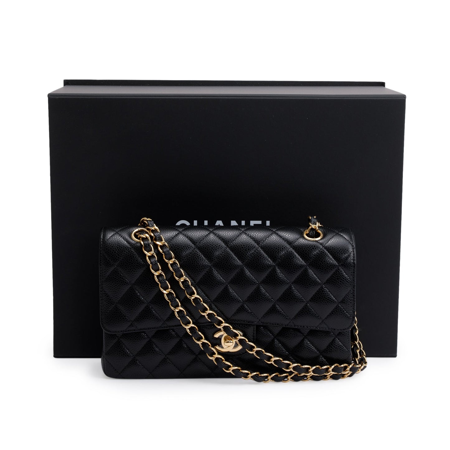 Chanel 2022 Black Caviar Leather Medium Classic Double Classic Flap Bag