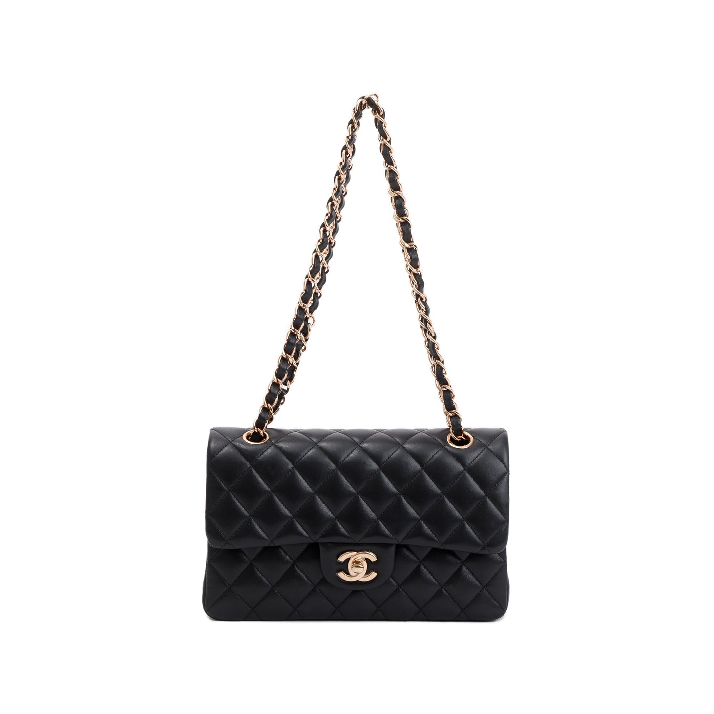 Chanel 2022 Black Lambskin Classic Small Double Flap Bag