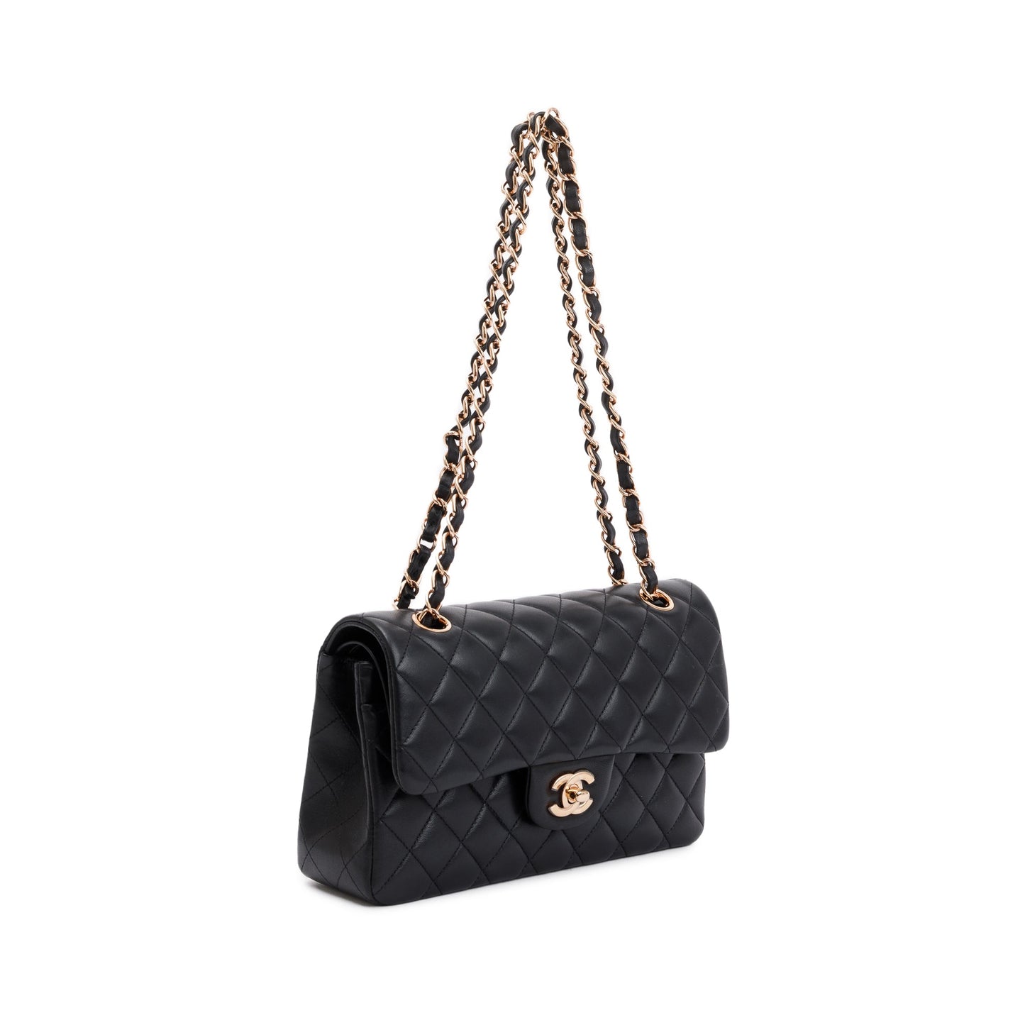 Chanel 2022 Black Lambskin Classic Small Double Flap Bag