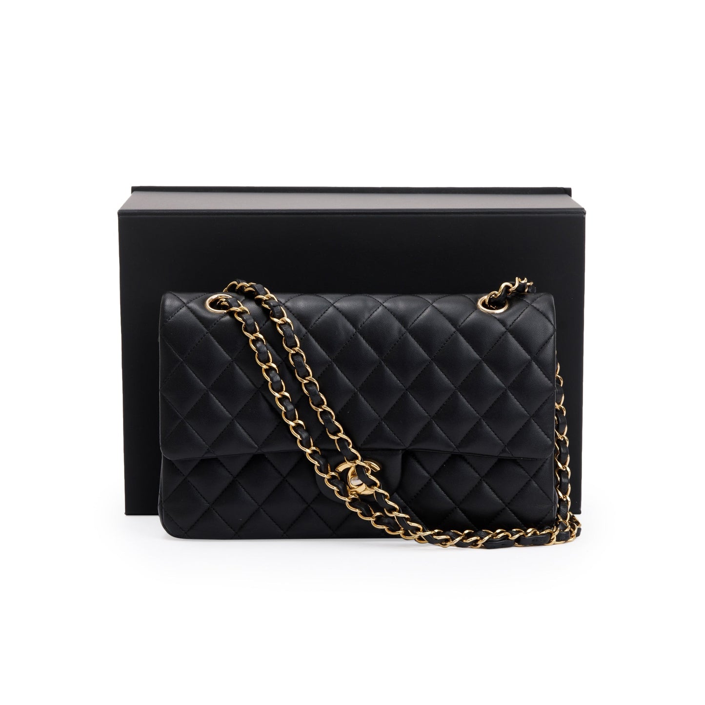 Chanel 2022 Black Lambskin Leather Classic Medium Double Flap Bag