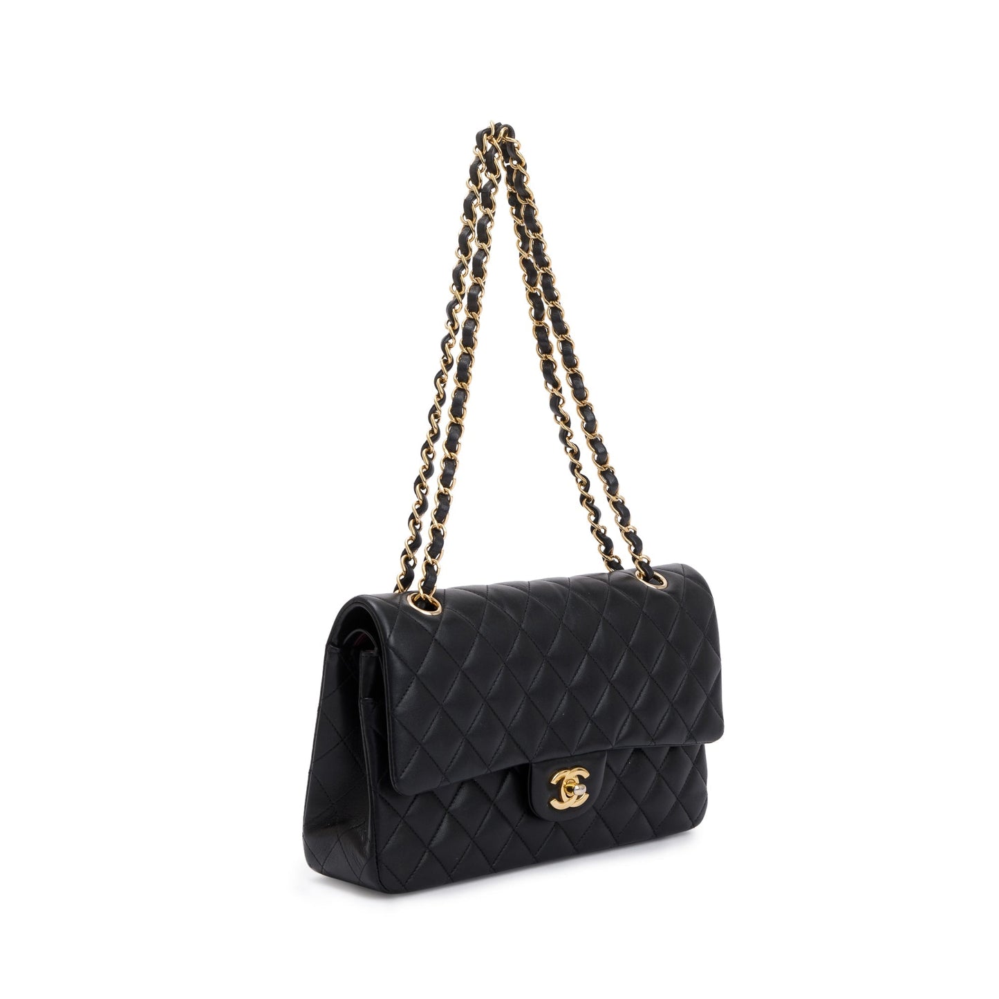 Chanel 2022 Black Lambskin Leather Classic Medium Double Flap Bag