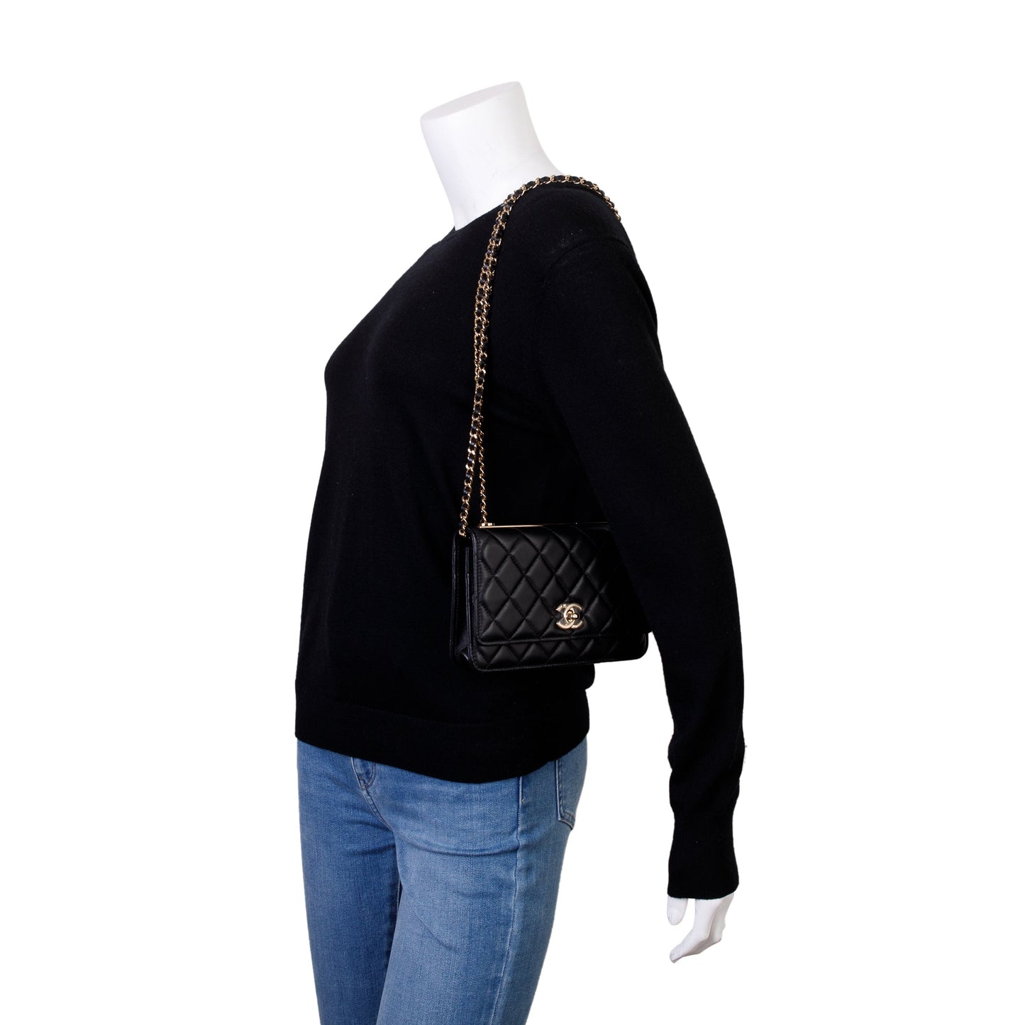 Chanel 2022 Black Lambskin Leather Trendy Wallet on Chain