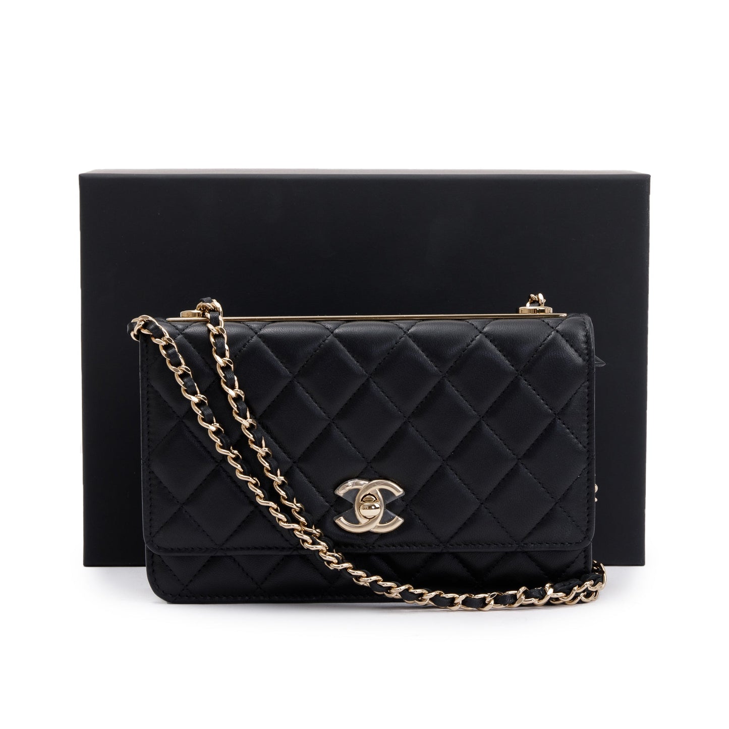 Chanel 2022 Black Lambskin Leather Trendy Wallet on Chain