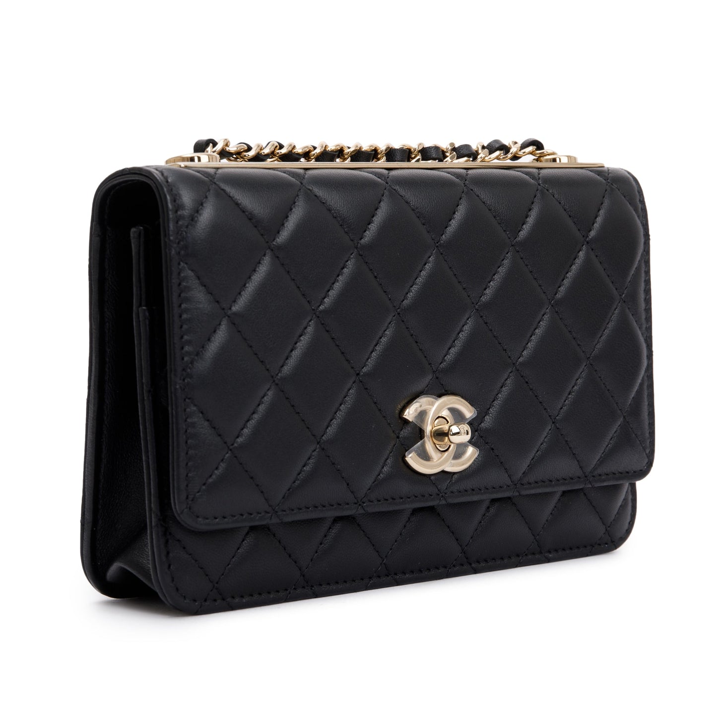 Chanel 2022 Black Lambskin Leather Trendy Wallet on Chain