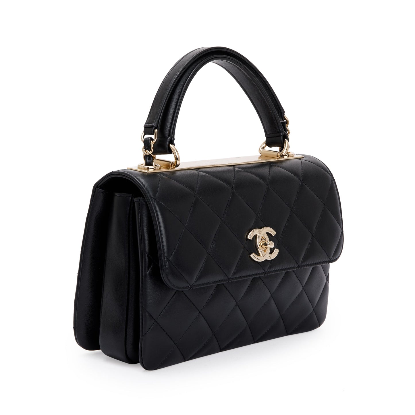 Chanel 2022 Black Lambskin Trendy CC Small Top Handle Flap Bag