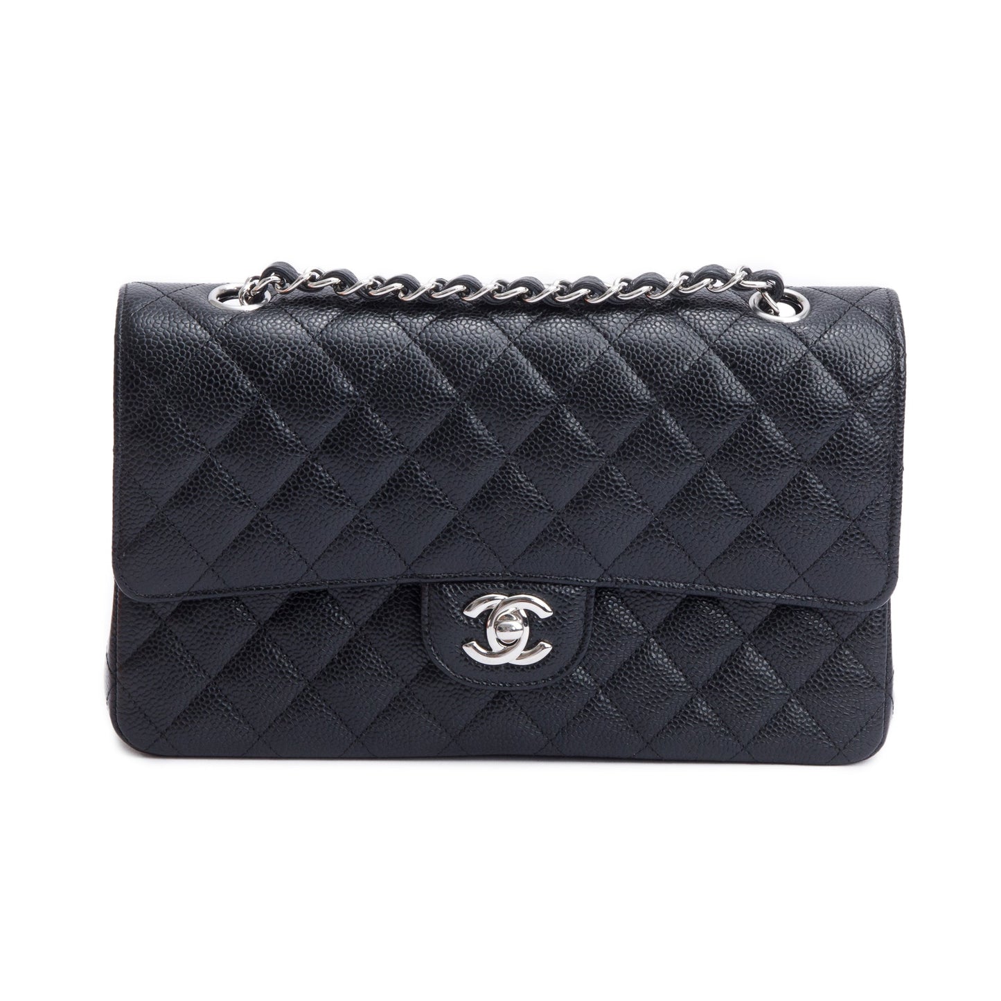 Chanel 2022 Black Quilted Caviar Leather Classic Medium Double Flap Bag