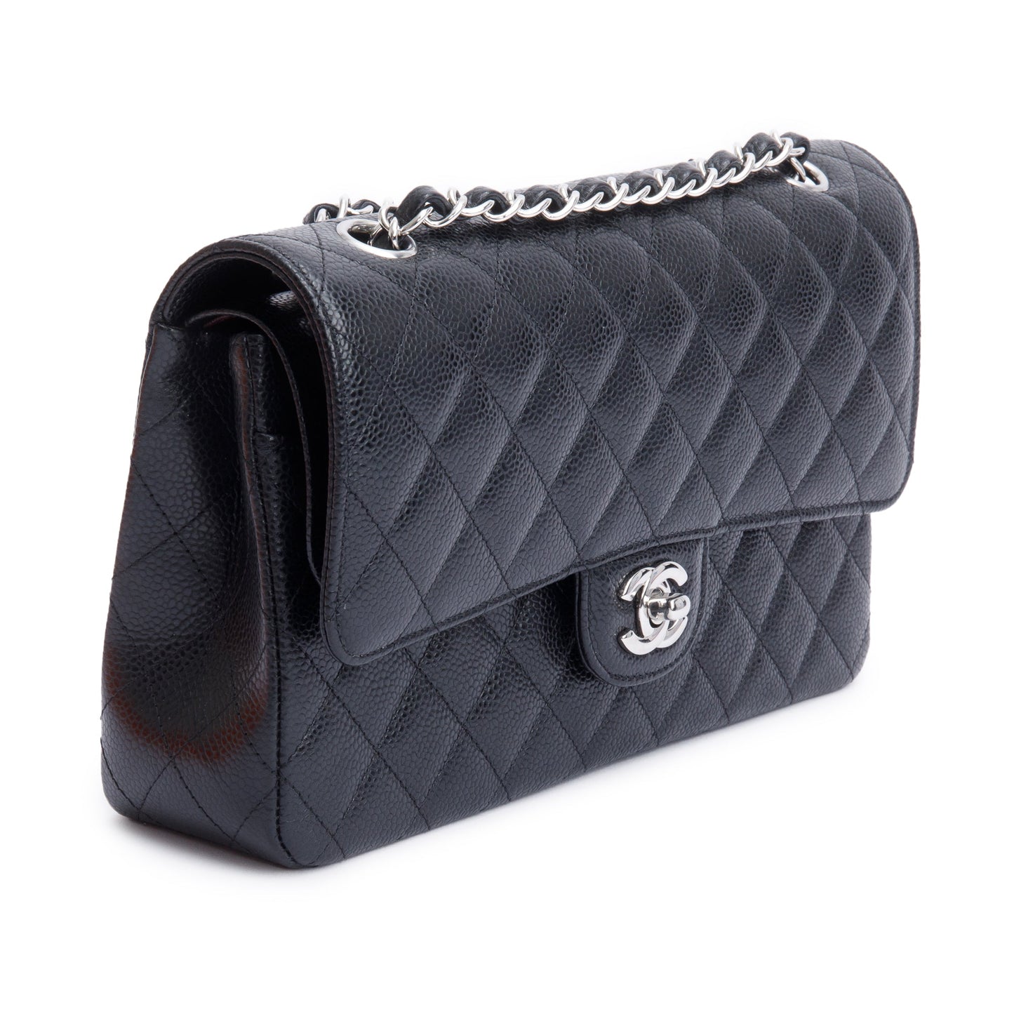 Chanel 2022 Black Quilted Caviar Leather Classic Medium Double Flap Bag