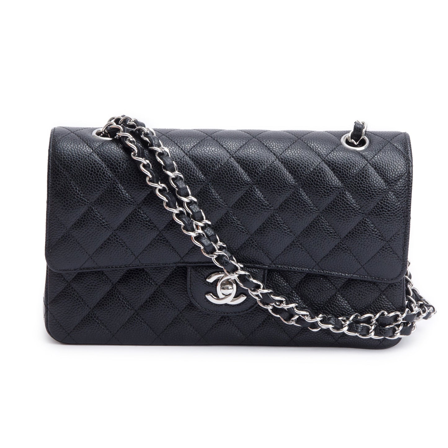 Chanel 2022 Black Quilted Caviar Leather Classic Medium Double Flap Bag
