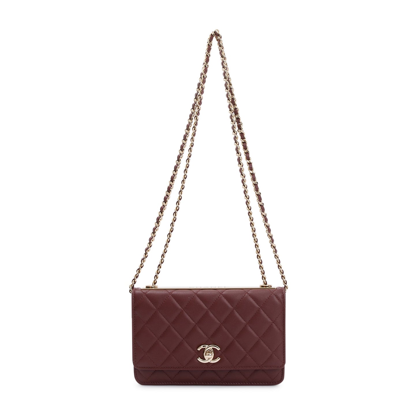 Chanel 2022 Burgundy Lambskin Leather Trendy Wallet on Chain