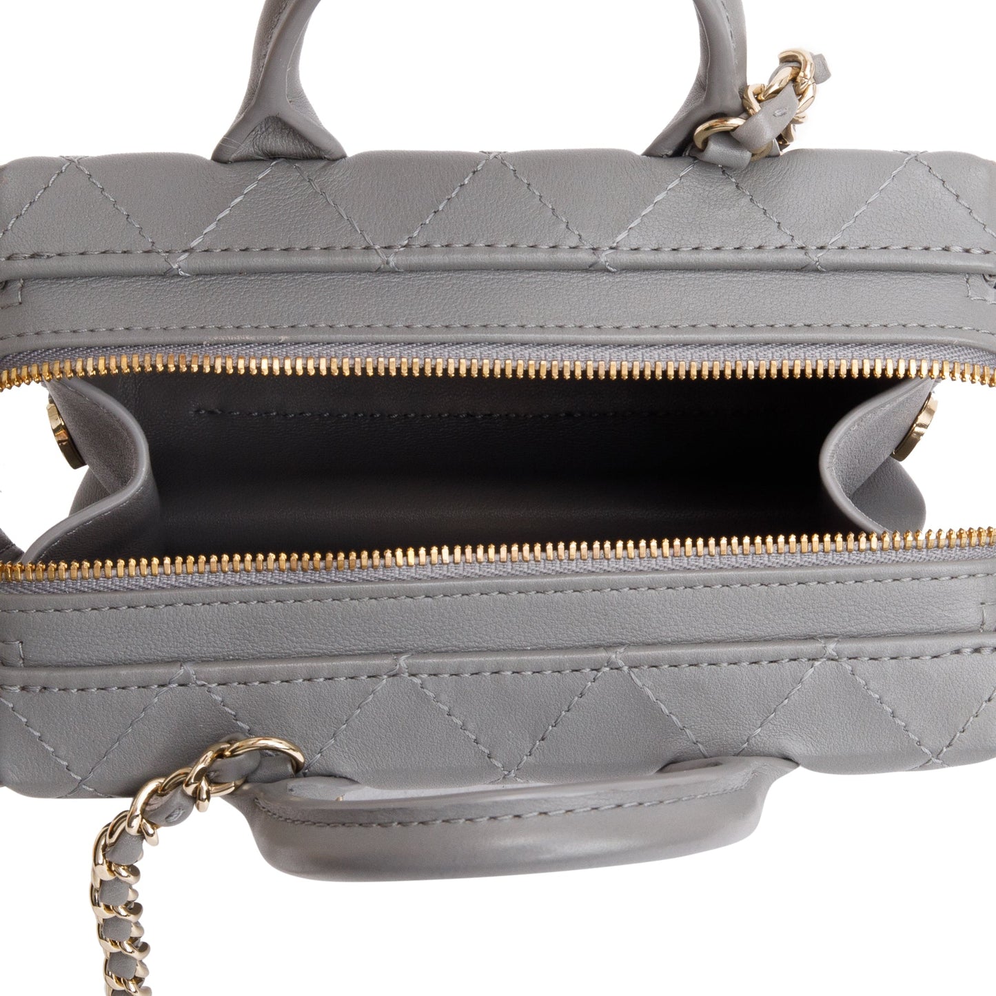 Chanel 2022 Grey Quilted Calfskin Leather Coco Vault Small Vanity Case