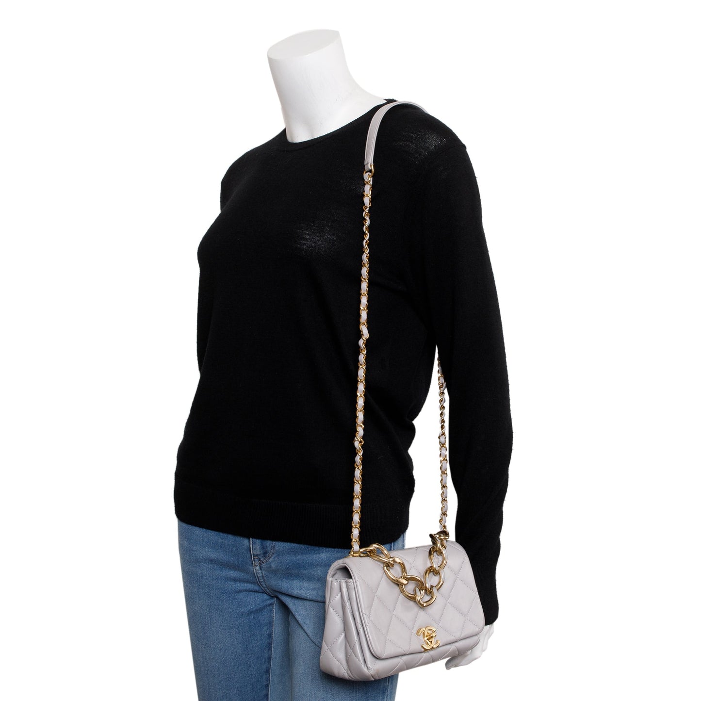 Chanel 2022 Grey Quilted Lambskin Leather Small Color Match Flap Bag