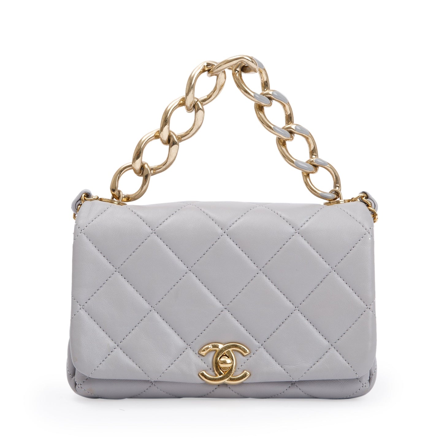 Chanel 2022 Grey Quilted Lambskin Leather Small Color Match Flap Bag