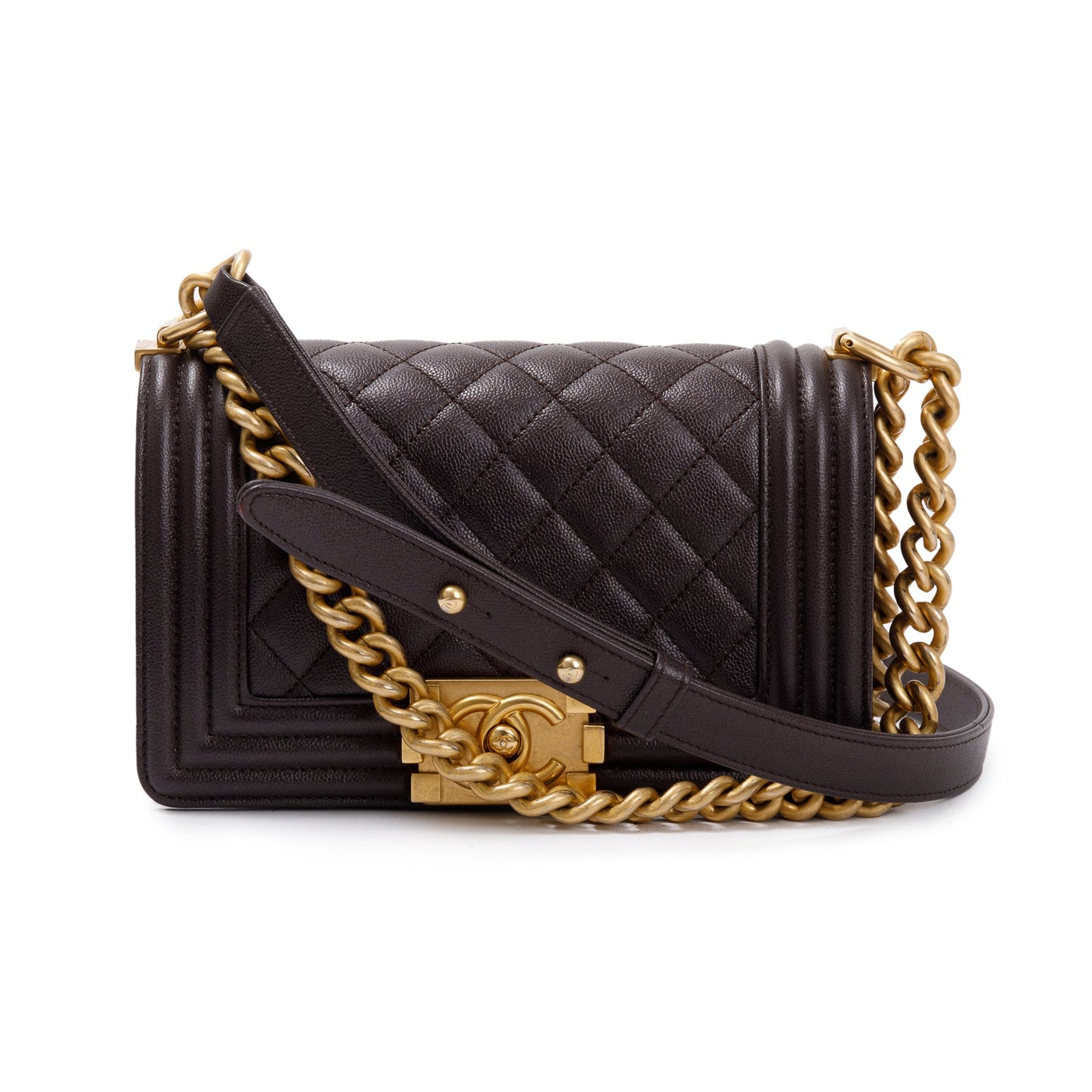 Chanel 2022 Marron Caviar Leather Small Boy Bag