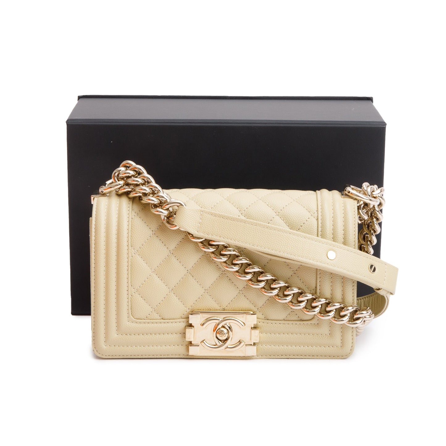 Chanel 2022 Neutral Caviar Leather Small Boy Bag
