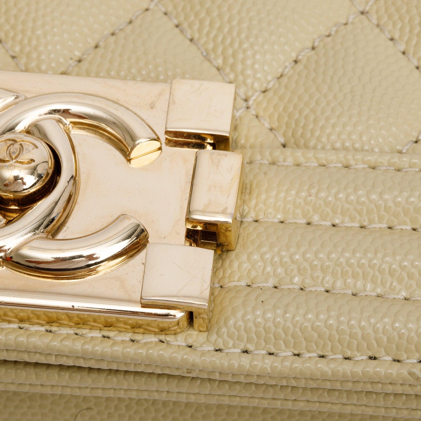 Chanel 2022 Neutral Caviar Leather Small Boy Bag