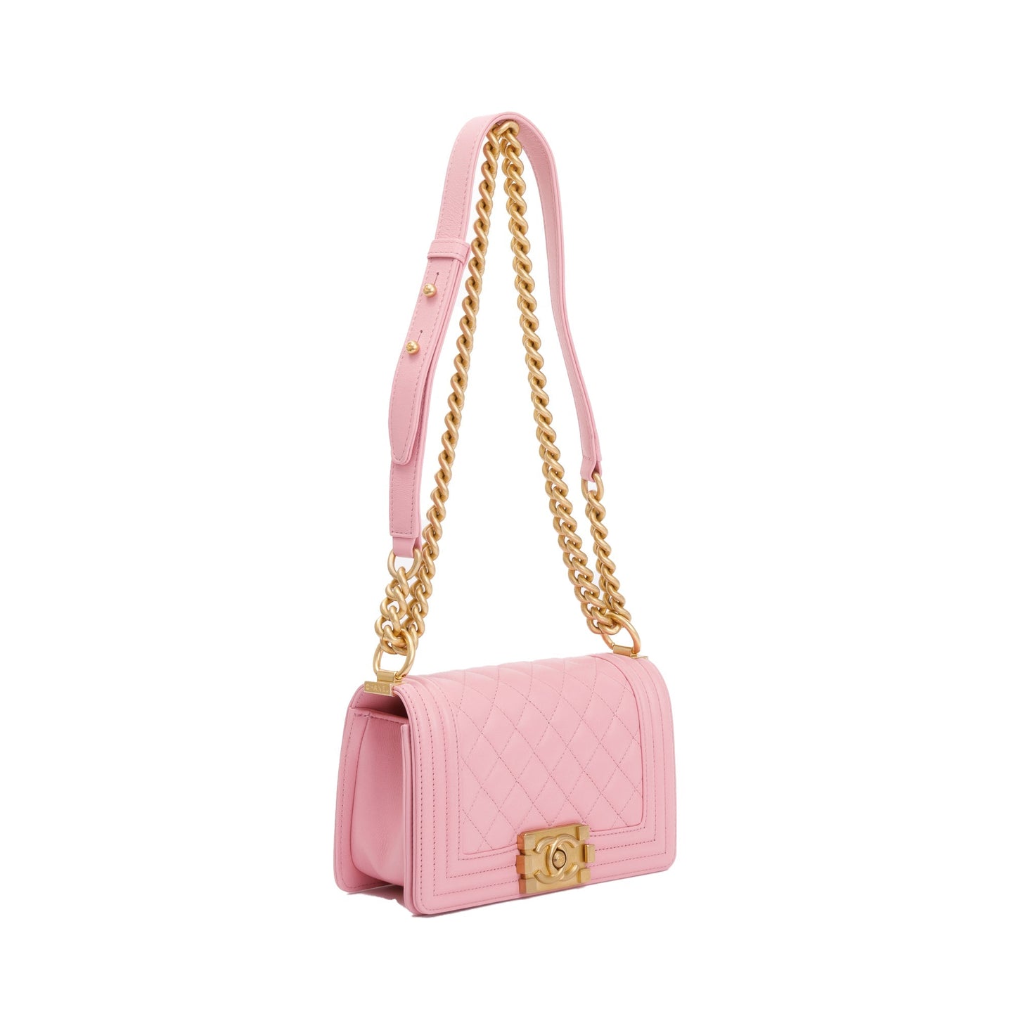 Chanel 2022 Pink Calfskin Leather Small Boy Bag