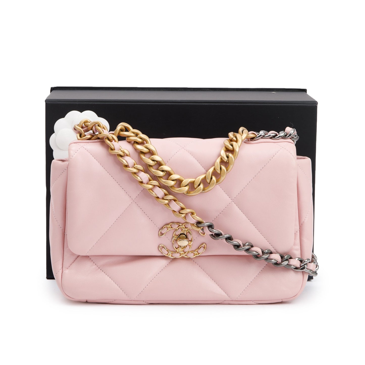 Chanel 2022 Pink Lambskin Leather Medium 19 Flap Bag
