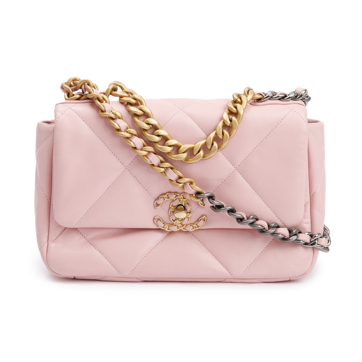 Chanel 2022 Pink Lambskin Leather Medium 19 Flap Bag