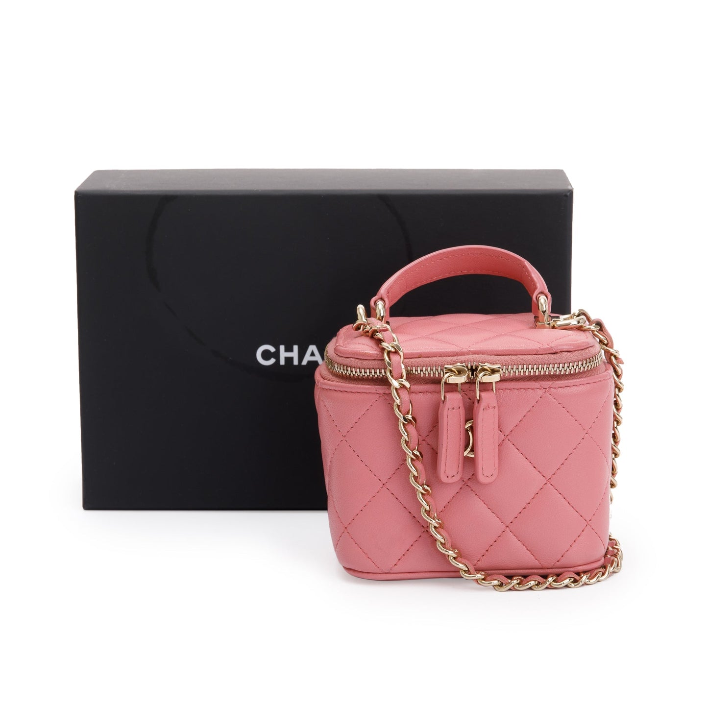 Chanel 2022 Pink Lambskin Leather Mini Vanity Case