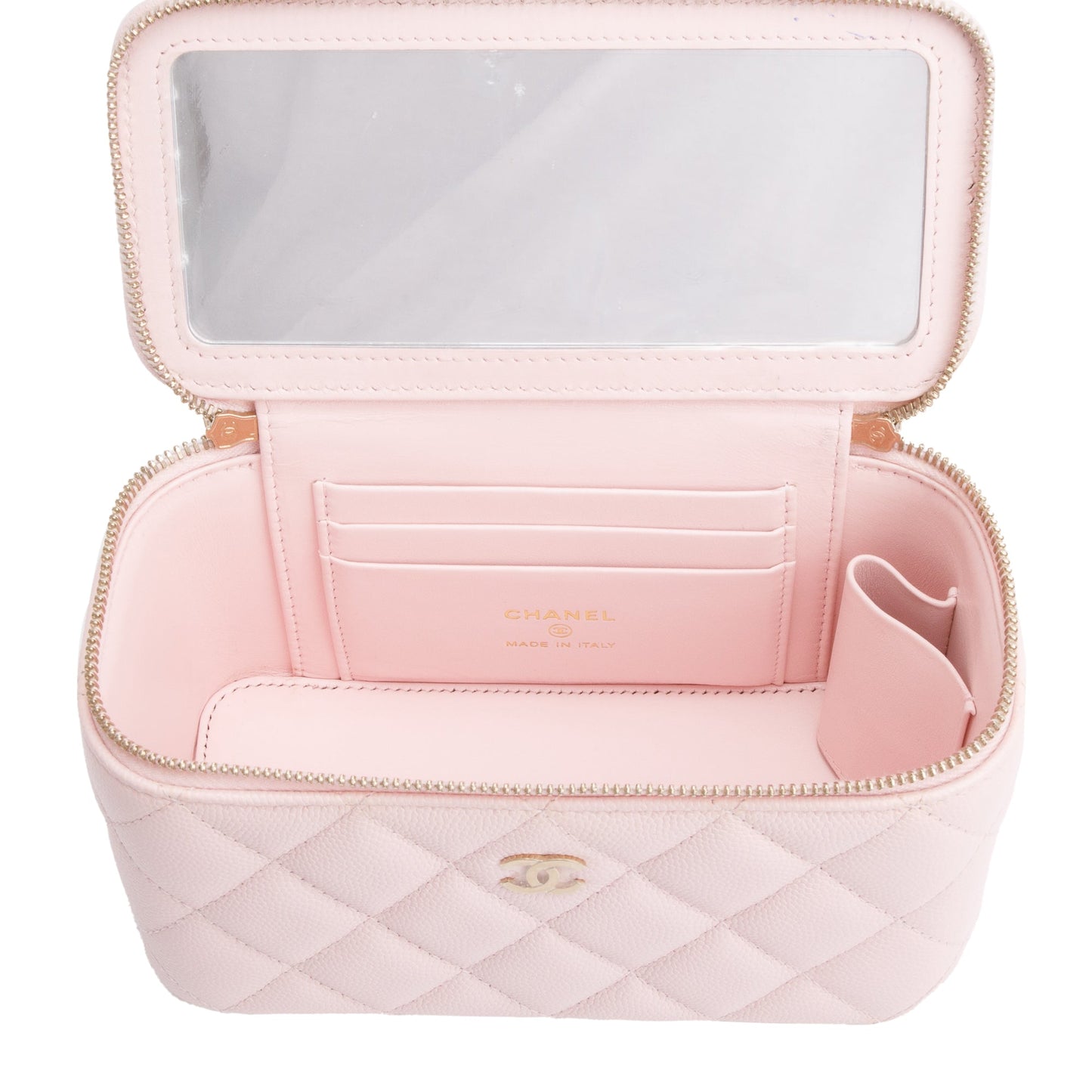Chanel 2022 Pink Quilted Caviar Leather Small Vanity Case
