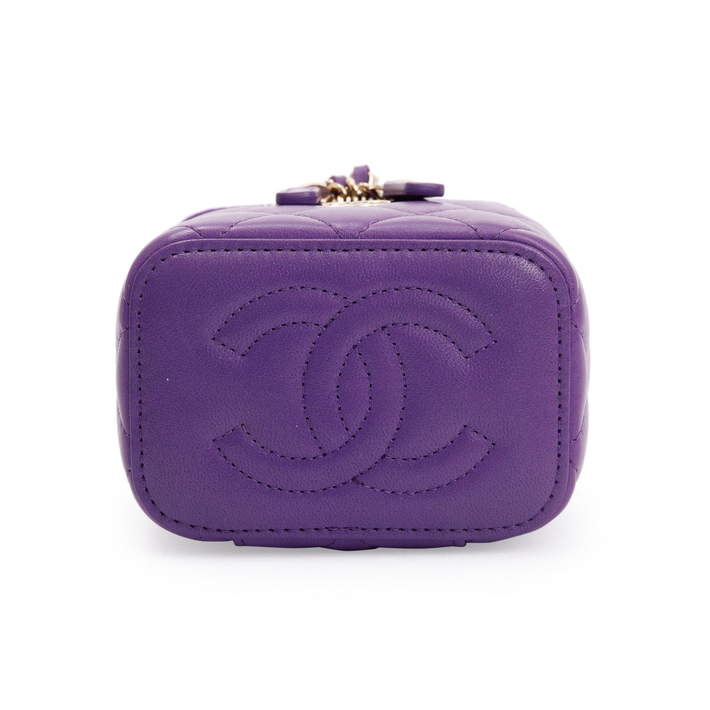 Chanel 2022 Purple Lambskin Leather Mini Top Handle Vanity Case