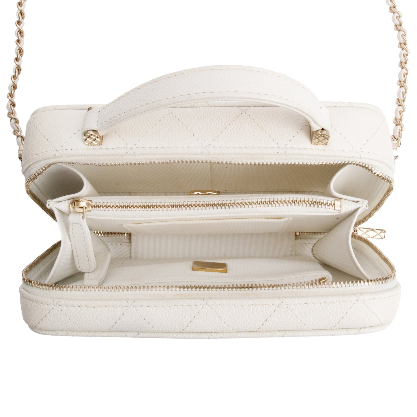 Chanel 2022 White Caviar Leather Small Top Handle Vanity Case