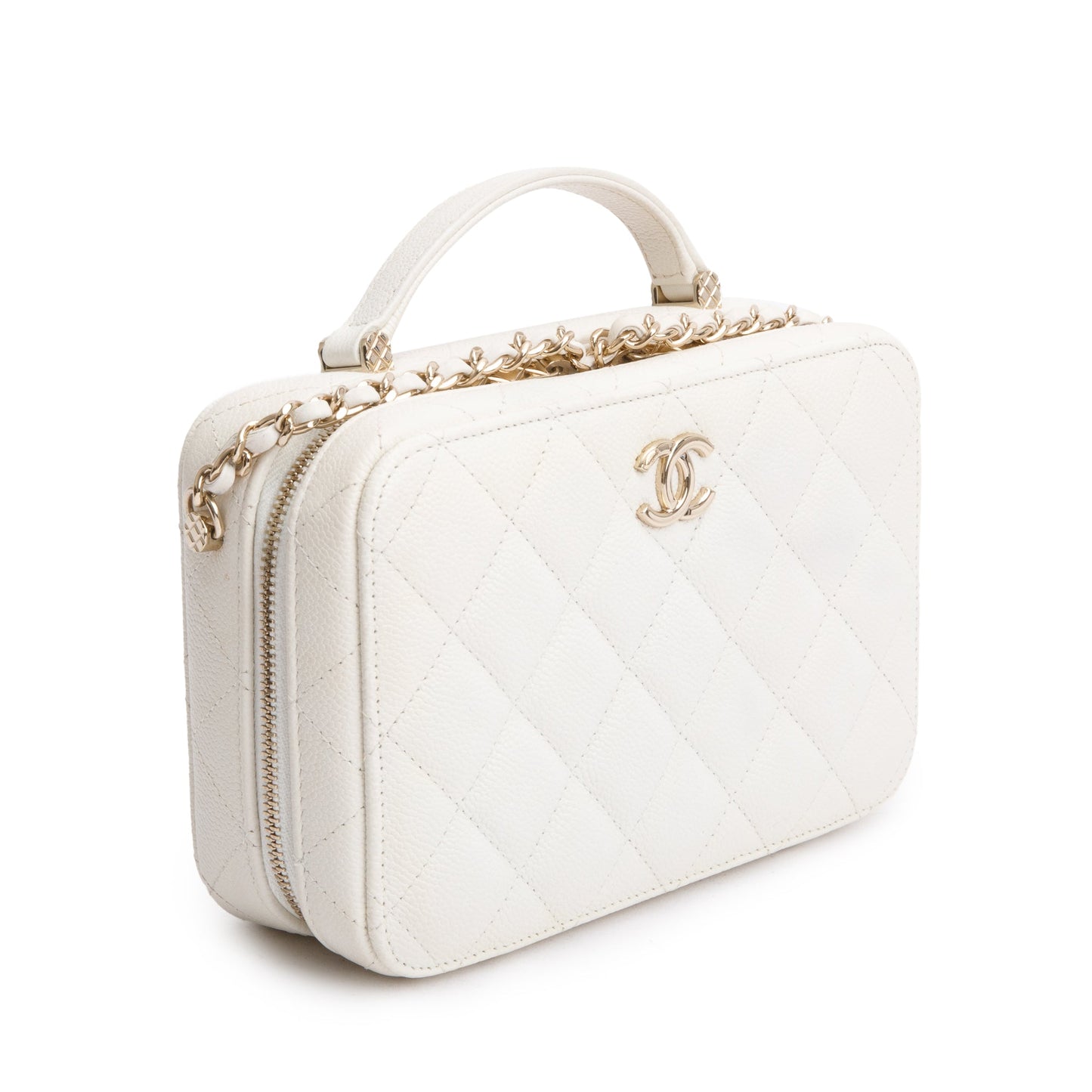 Chanel 2022 White Caviar Leather Small Top Handle Vanity Case