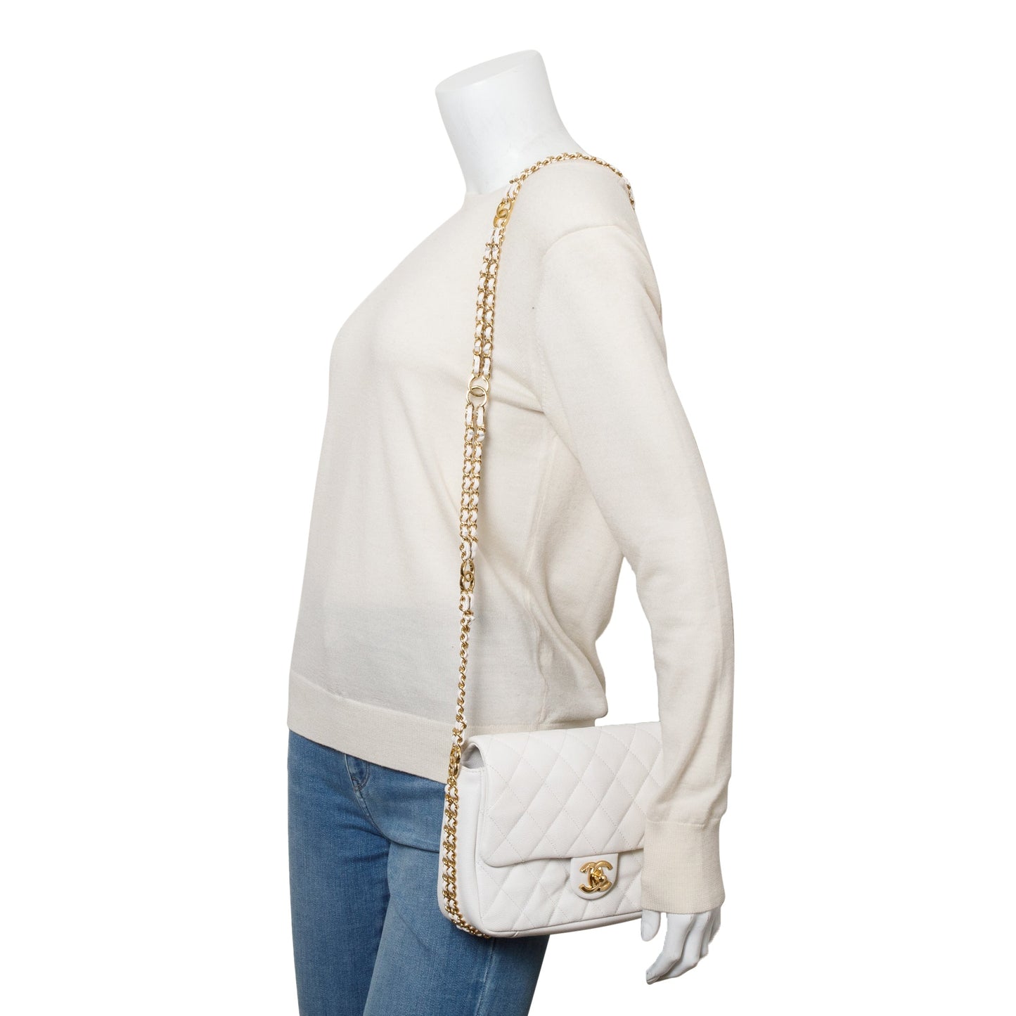 Chanel 2022 White Caviar Quilted Leather Small CC You Flap Bag