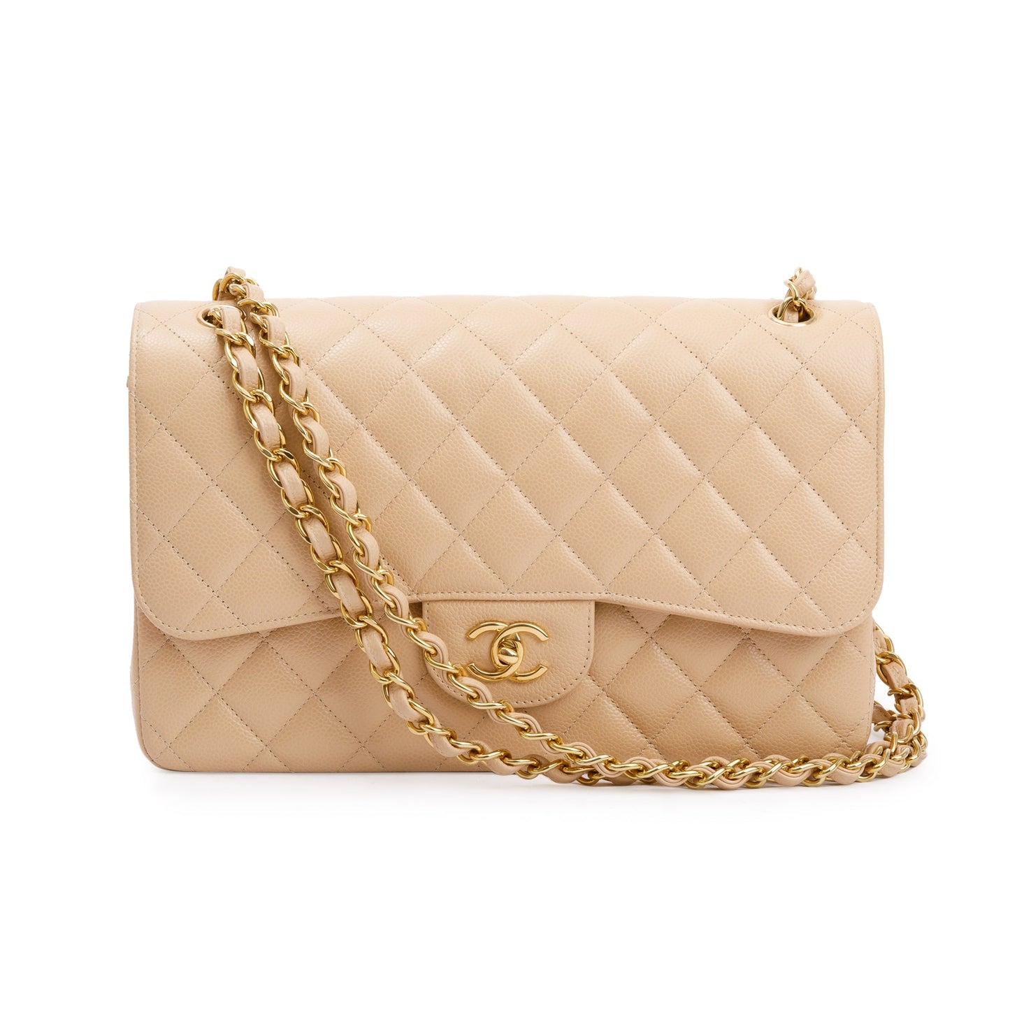 Chanel 2023 Beige Caviar Classic Jumbo Double Flap Bag