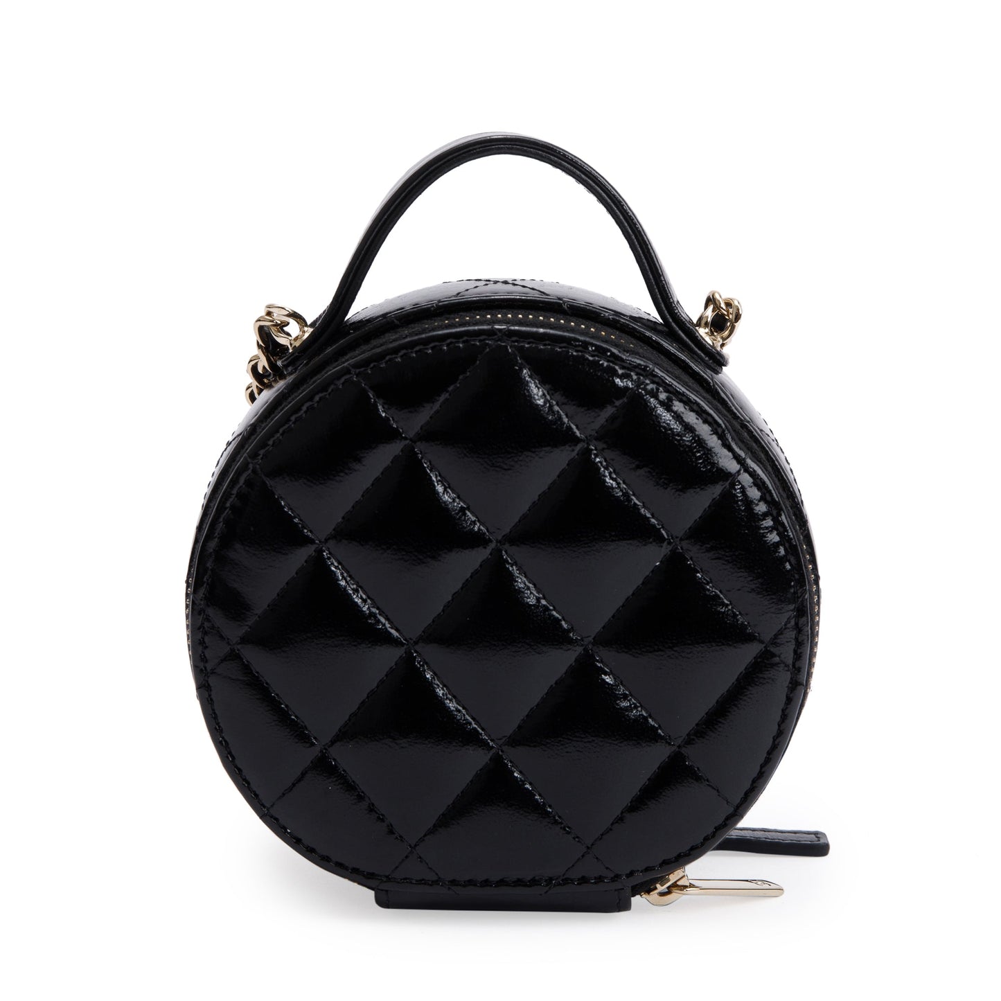 Chanel 2023 Black Lambskin Leather Handle with Care Round Vanity Case