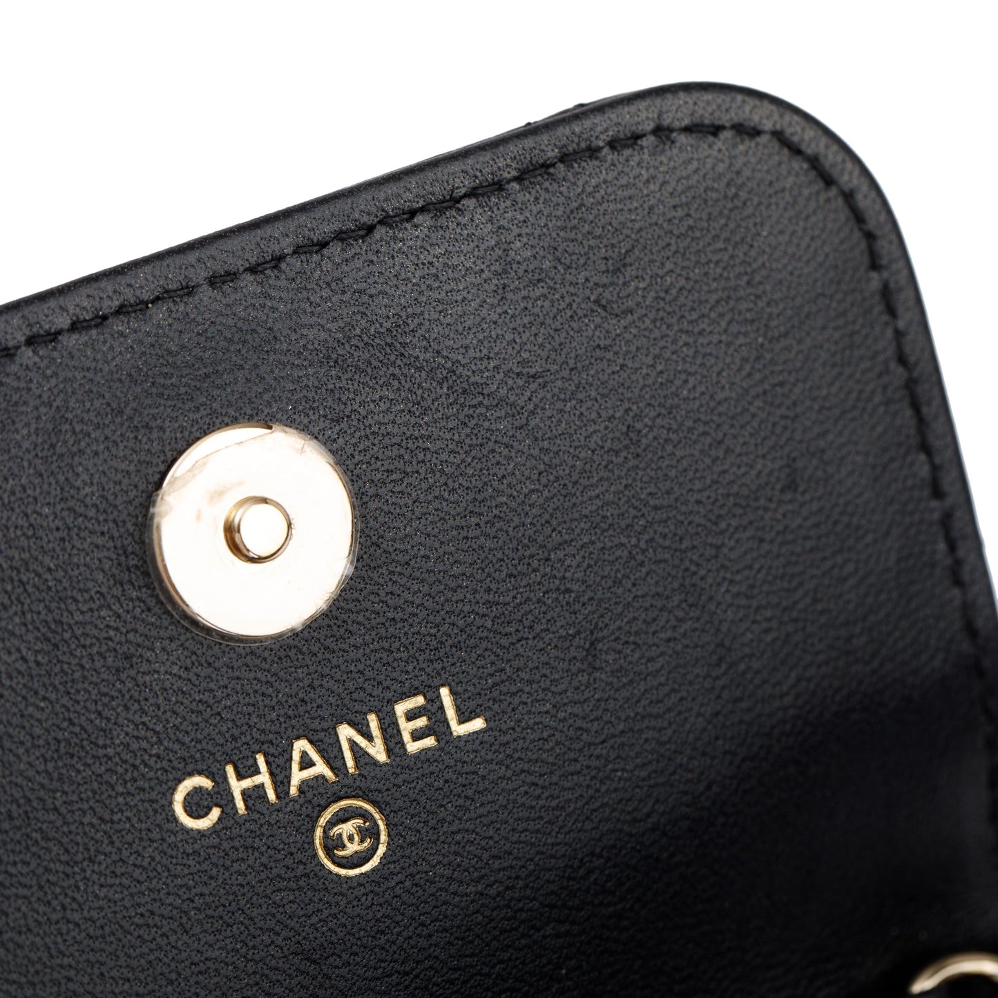 Chanel 2023 Black Quilted Calfskin Leather Candy CC Chain Phone Holder