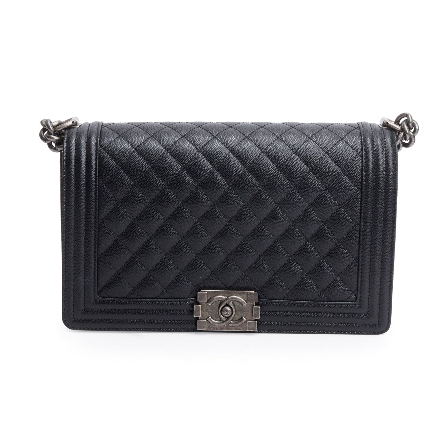 Chanel 2023 Black Quilted Caviar Large Boy Bag