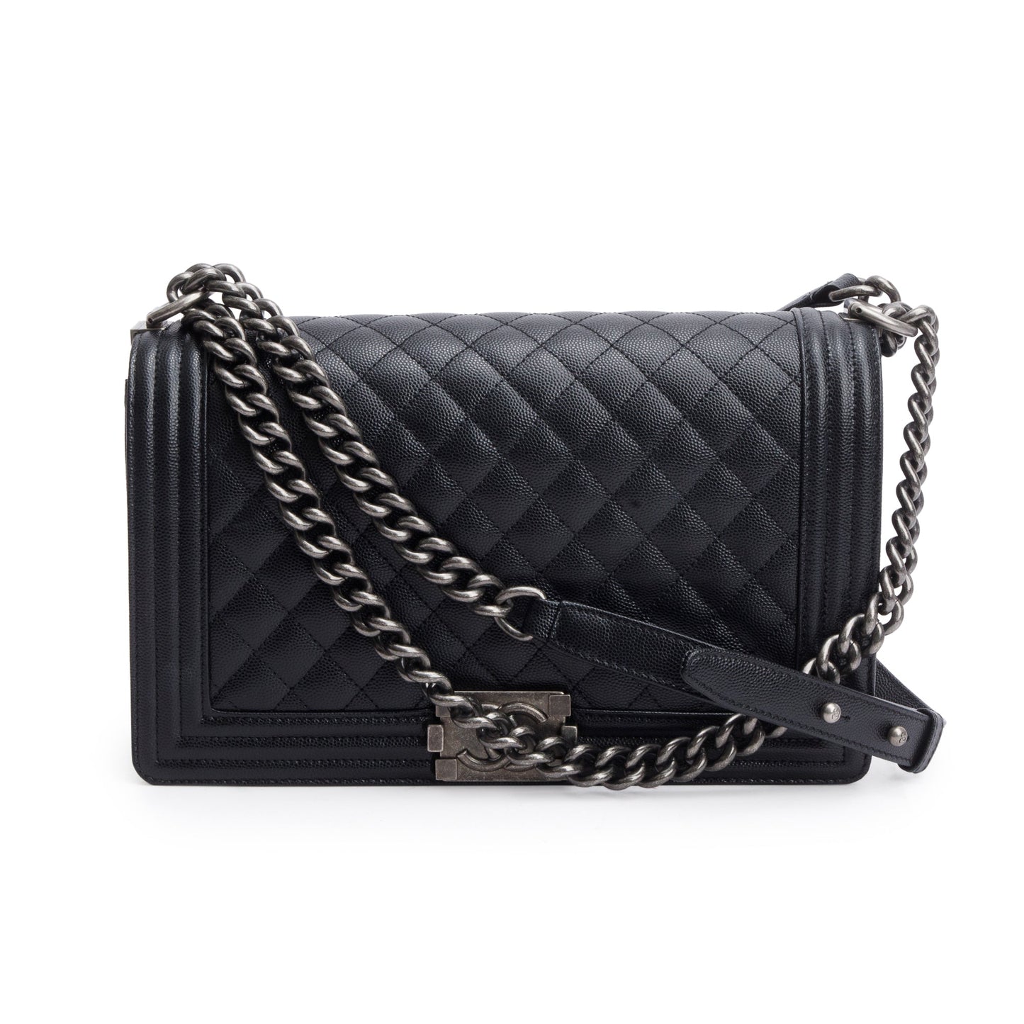 Chanel 2023 Black Quilted Caviar Large Boy Bag