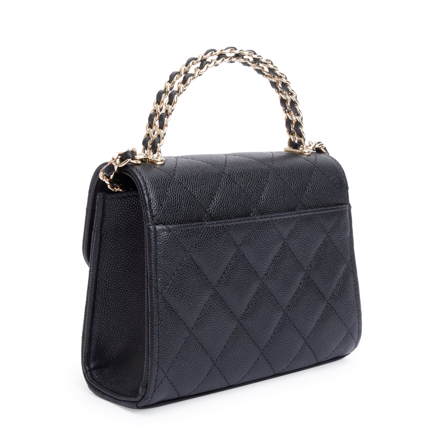 Chanel 2023 Black Quilted Caviar Leather Chain Top Handle on Chain