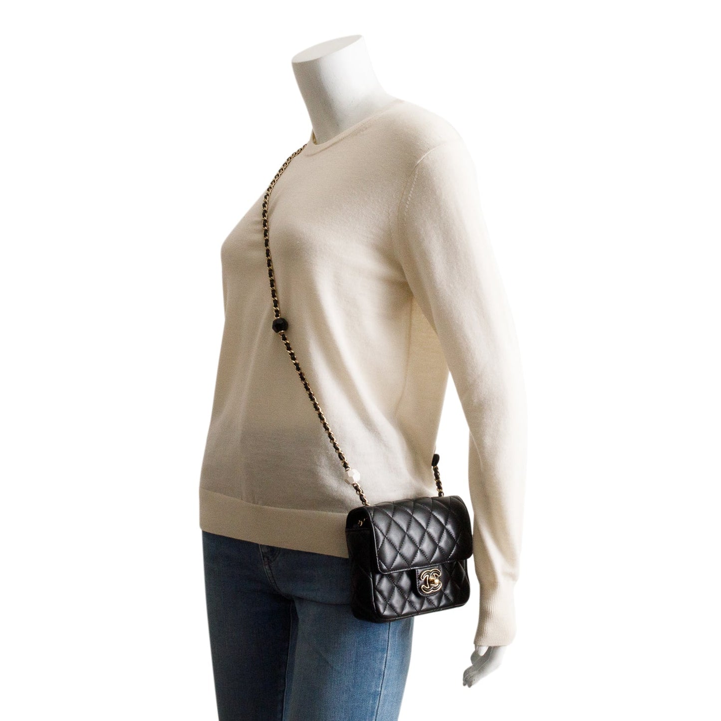 Chanel 2023 Black Quilted Lambskin Leather Candy Heart Square Mini Flap Bag
