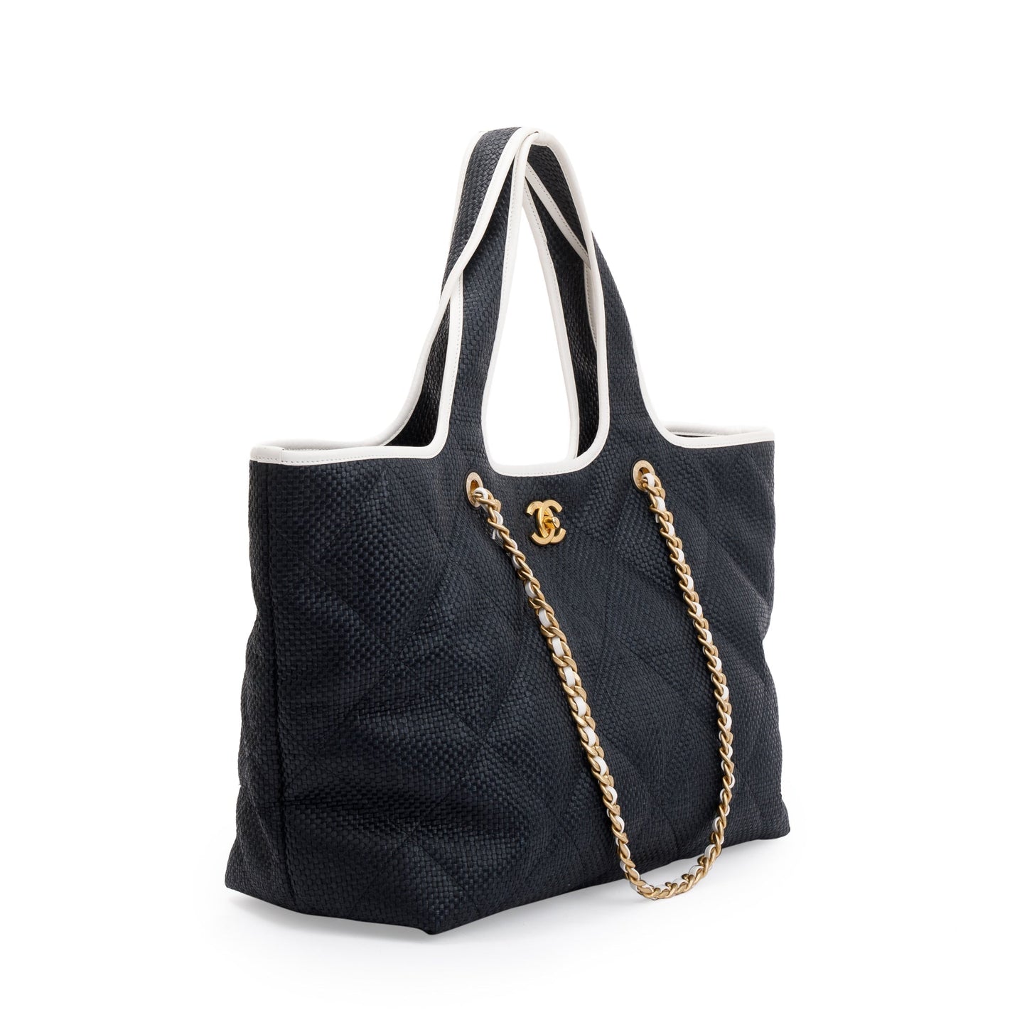 Chanel 2023 Black Raffia Calfskin Coco Maxi Beach Shopping Tote