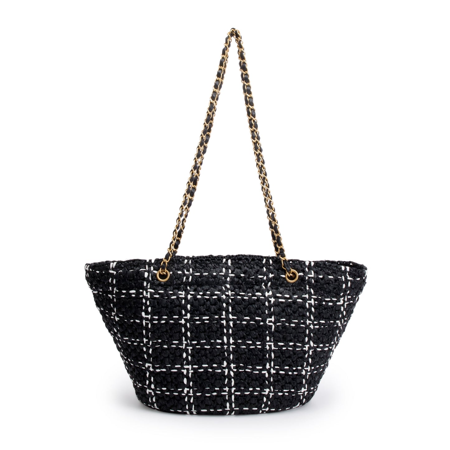 Chanel 2023 Black/White Raffia Calfskin CC Flap Tote